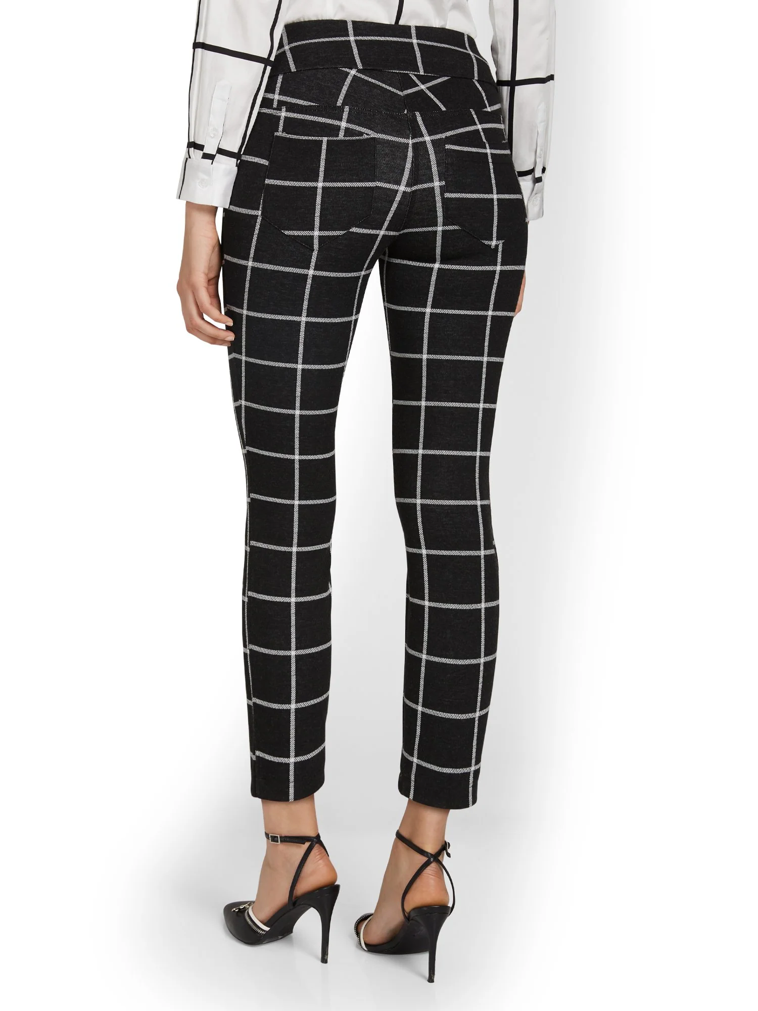 Pull-On Windowpane-Print Ankle Ponte Pant - Superflex - Image 3