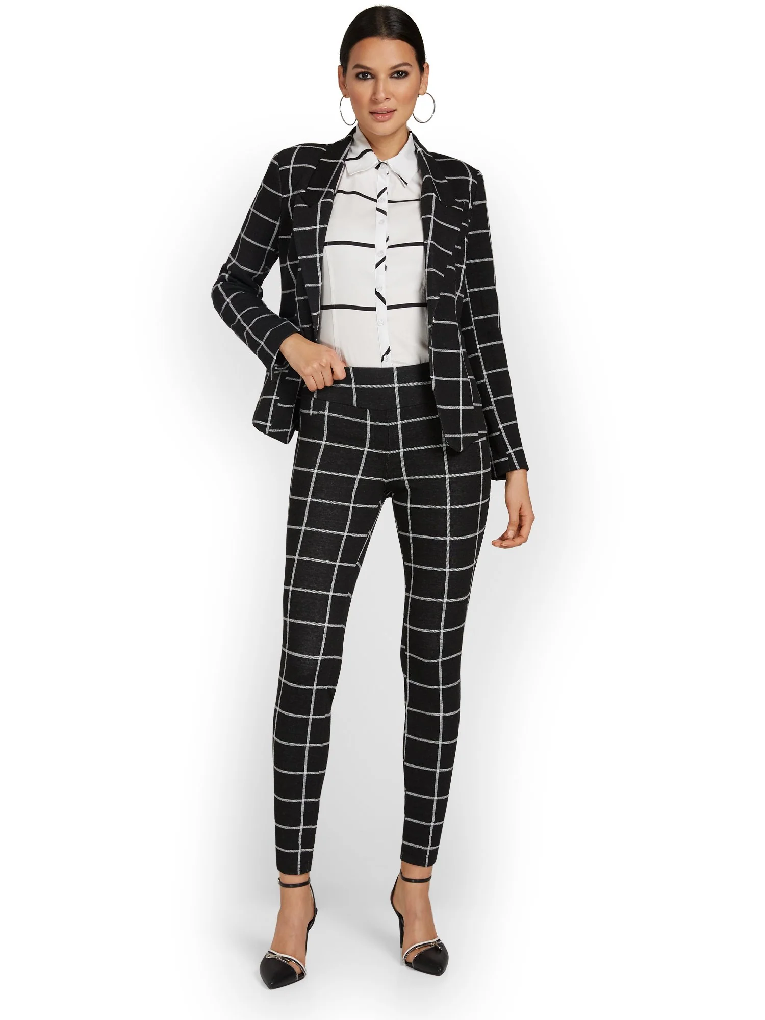 Pull-On Windowpane-Print Ankle Ponte Pant - Superflex - Image 4