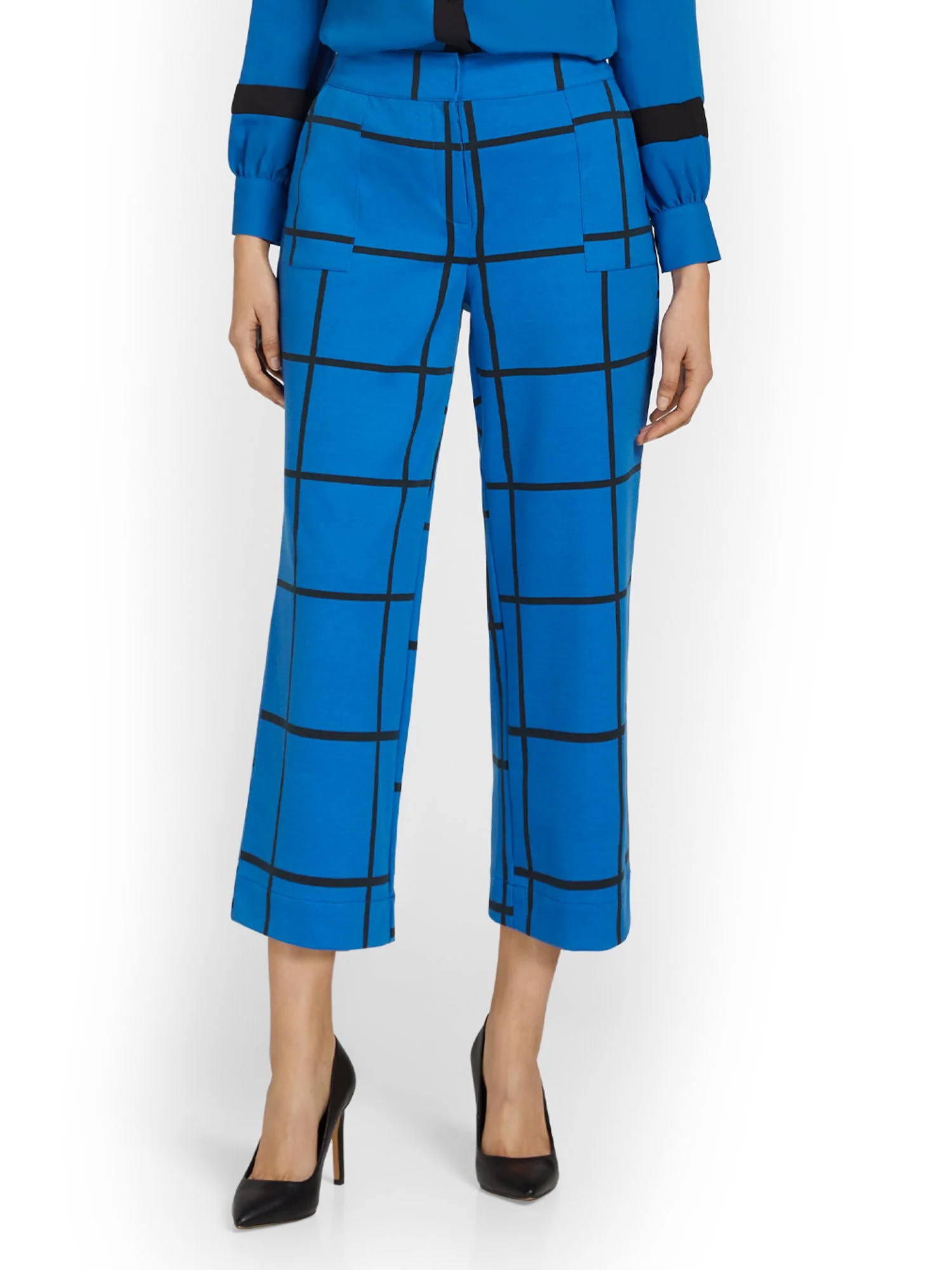 Pull-On Windowpane-Print Wide-Leg Capri Ponte Pant - Superflex - Image 2