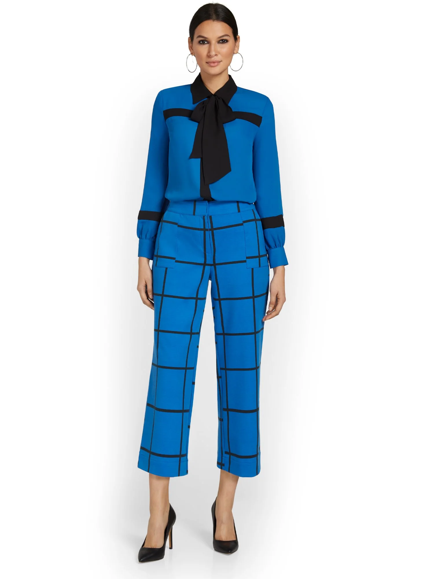 Pull-On Windowpane-Print Wide-Leg Capri Ponte Pant - Superflex - Image 4