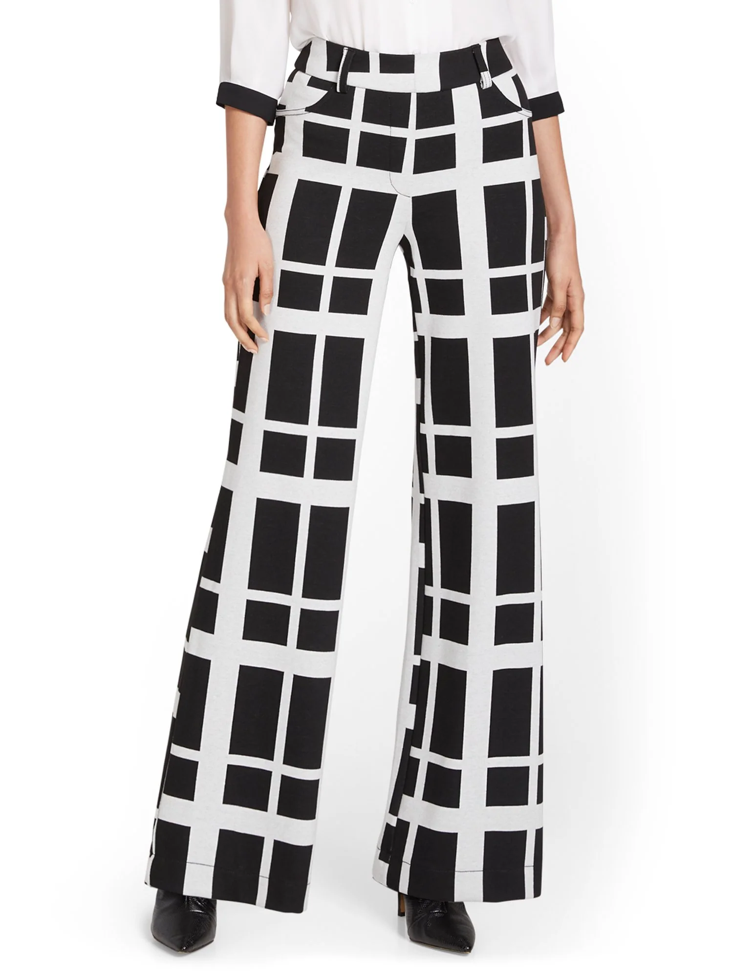 Pull-On Windowpane-Print Wide-Leg Ponte Pant - Superflex - Image 2