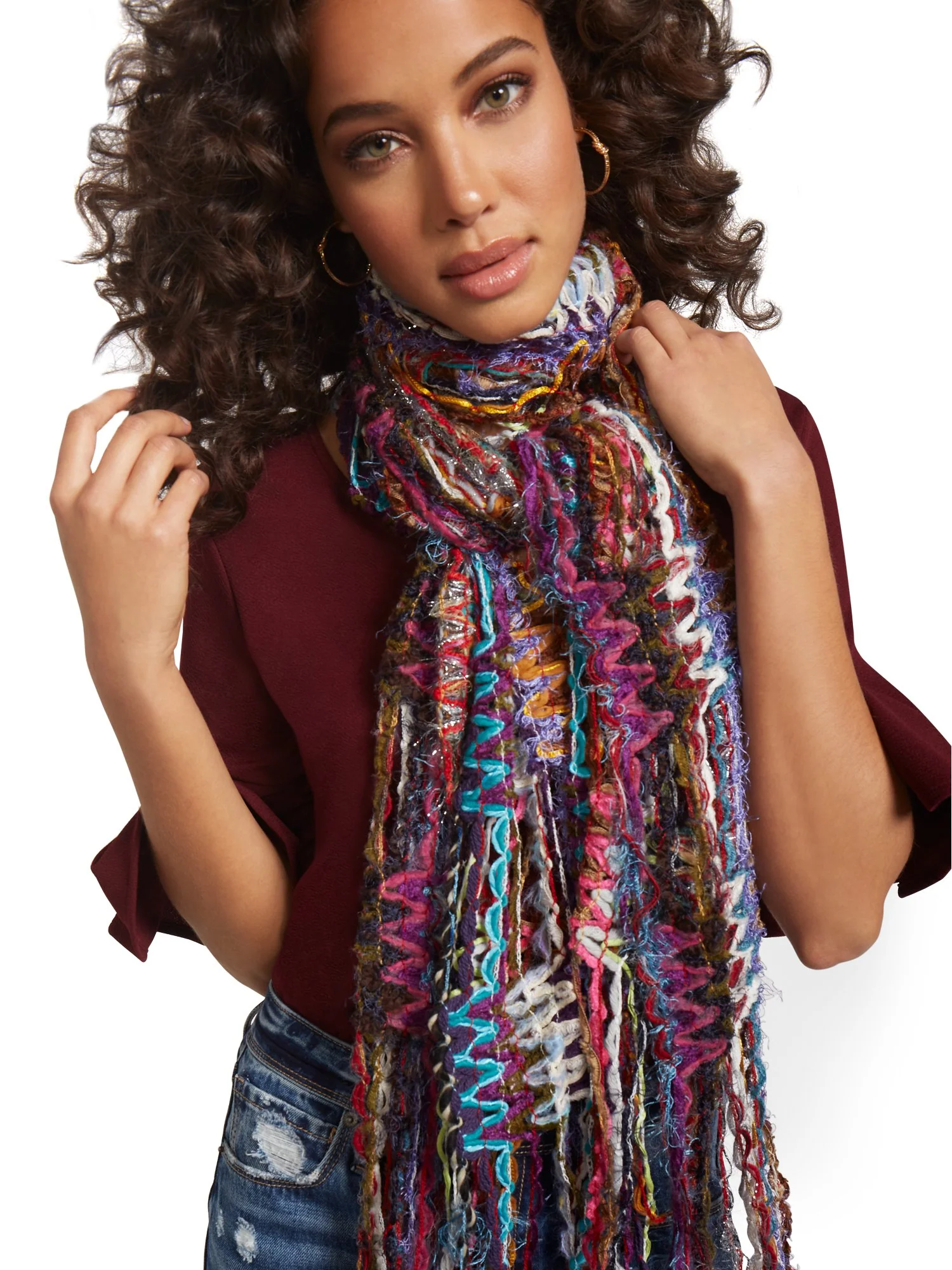 Purple Multi Yarn Fringe Scarf - Sweet Pea - Image 2