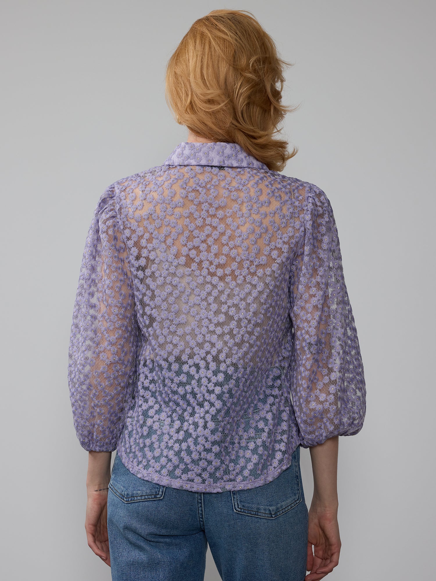 Balloon Sleeve Embroidered Button Down Top - Image 3