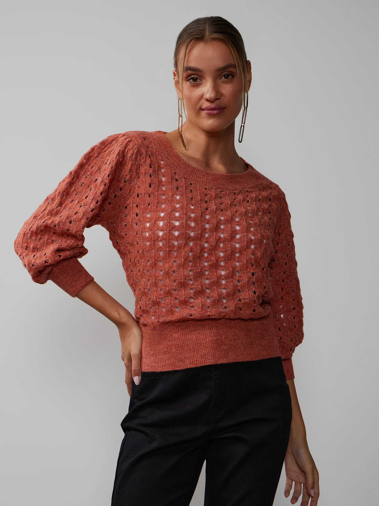 Quarter Sleeve Pointelle Sweater - Image 5