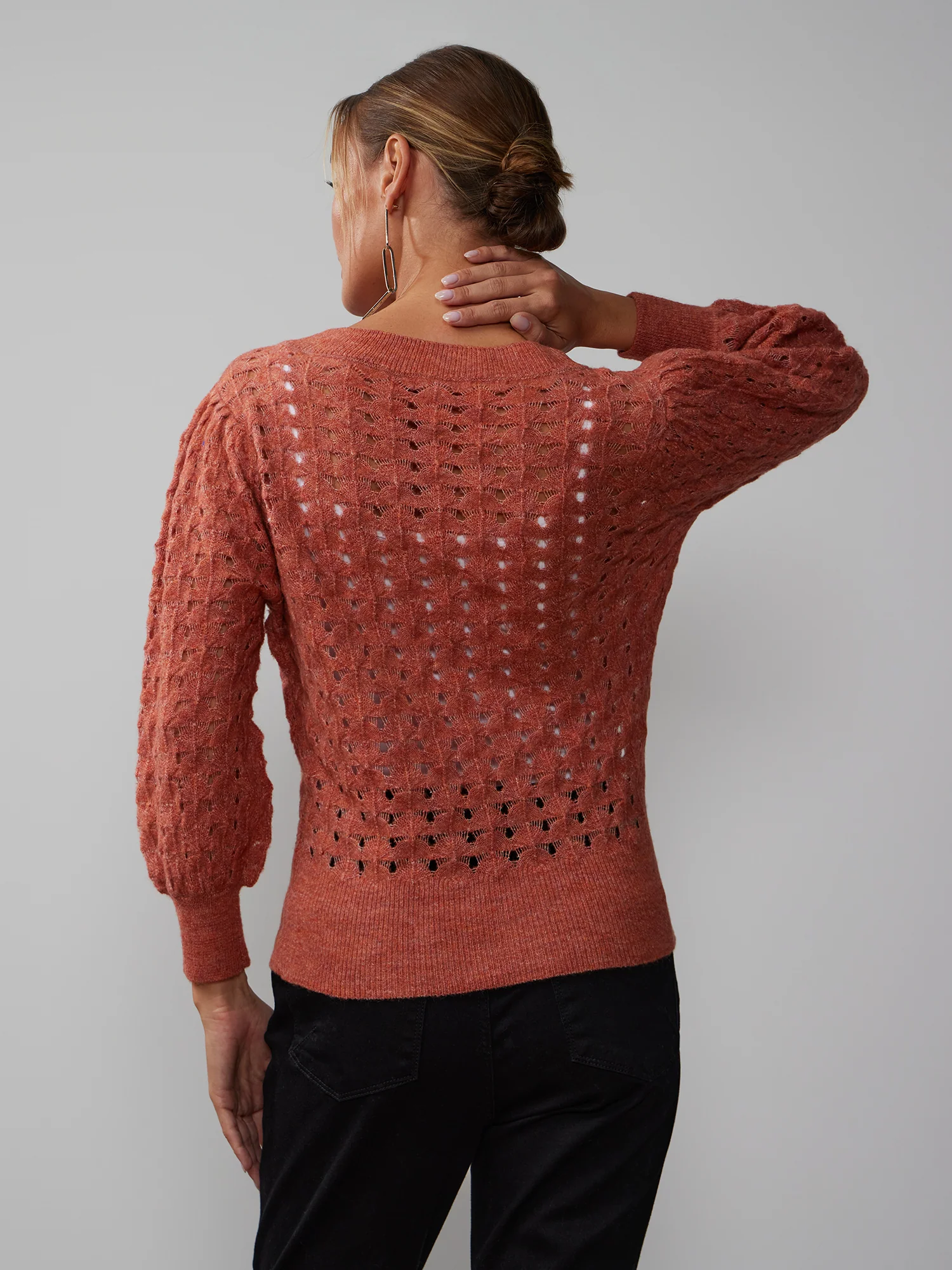 Quarter Sleeve Pointelle Sweater - Image 7