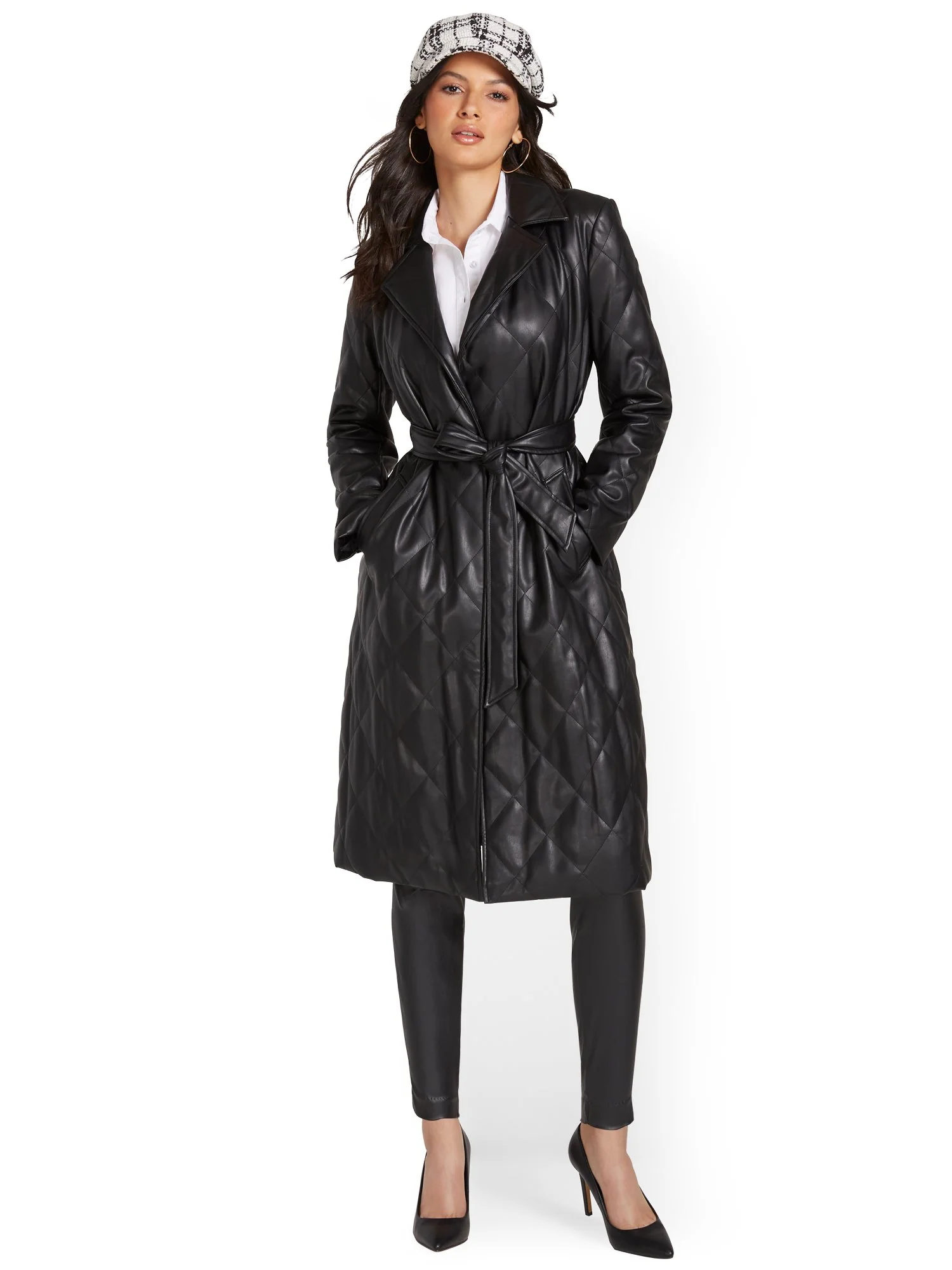 Quilted Faux-Leather Wrap Trenchcoat - Image 2