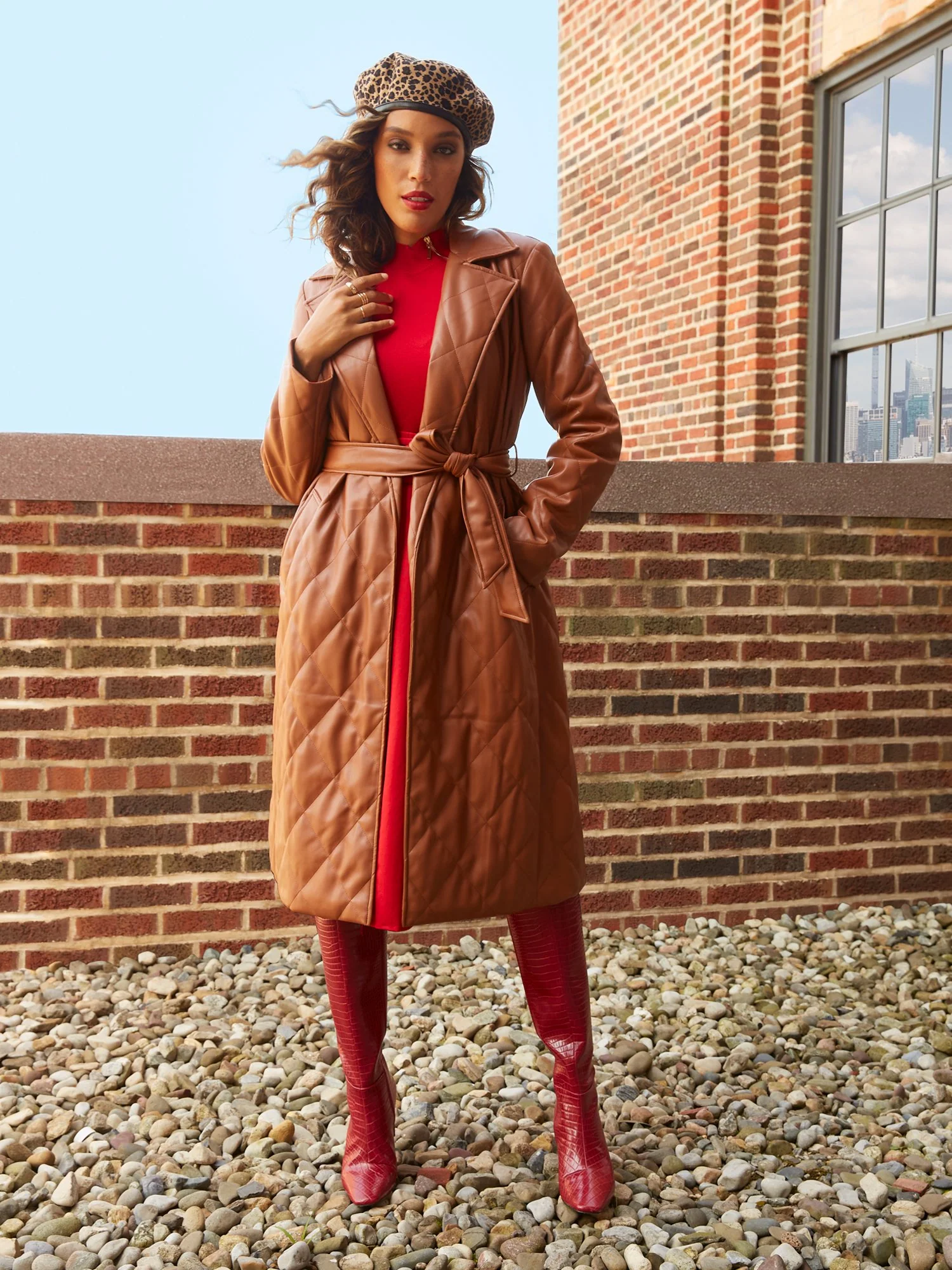 Quilted Faux-Leather Wrap Trenchcoat - Image 6