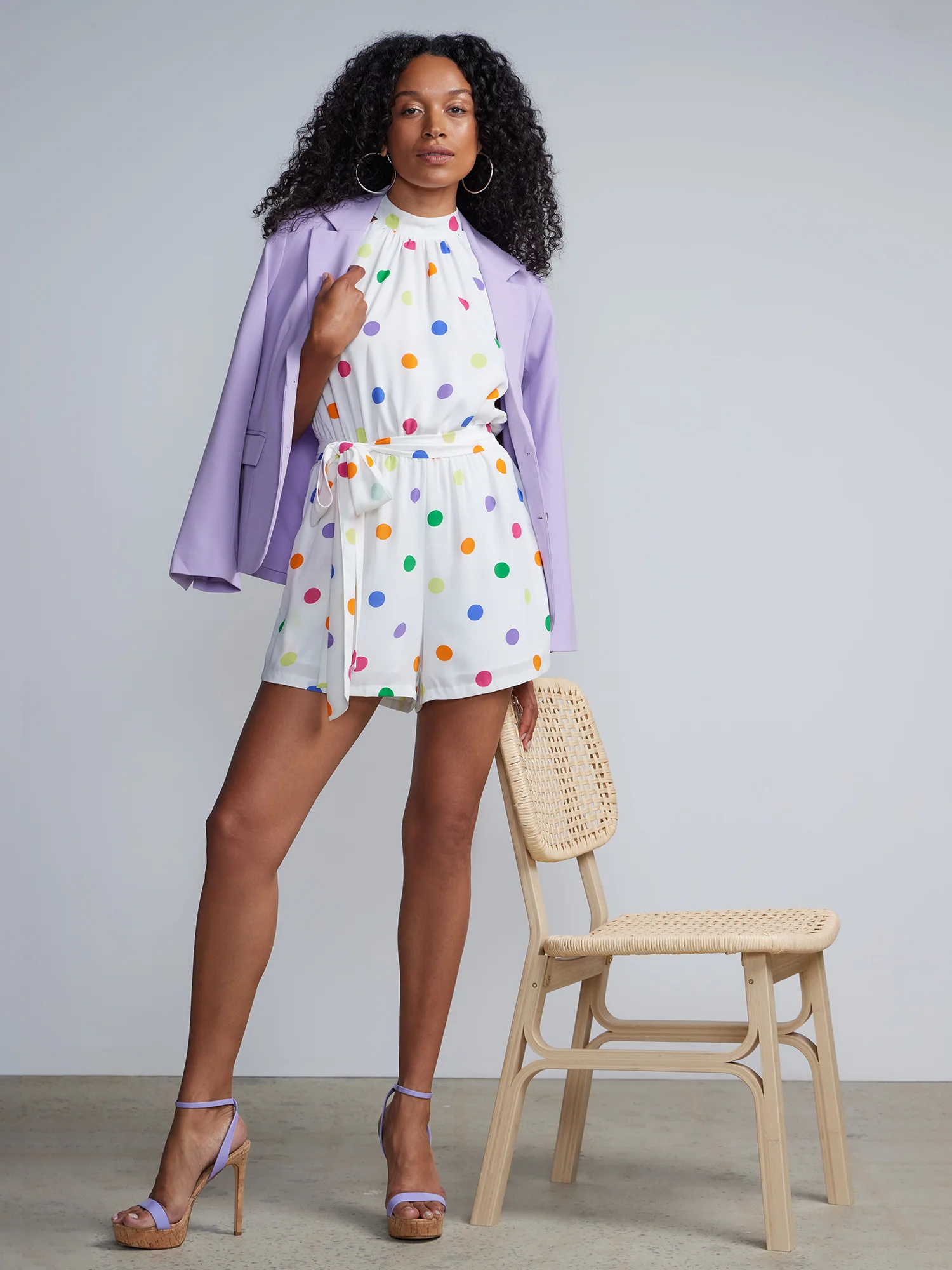 Rainbow Dot Waist-Tie Romper