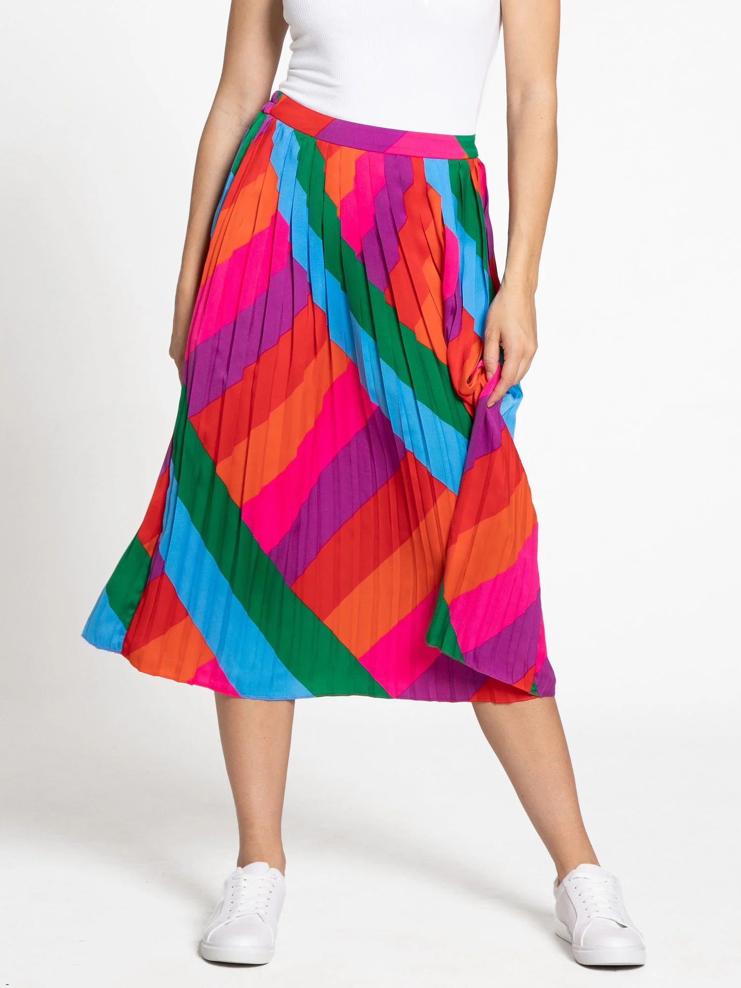 Skies Are Blue Rainbow Pleated Midi Skirt - Brands We Love - Image 2