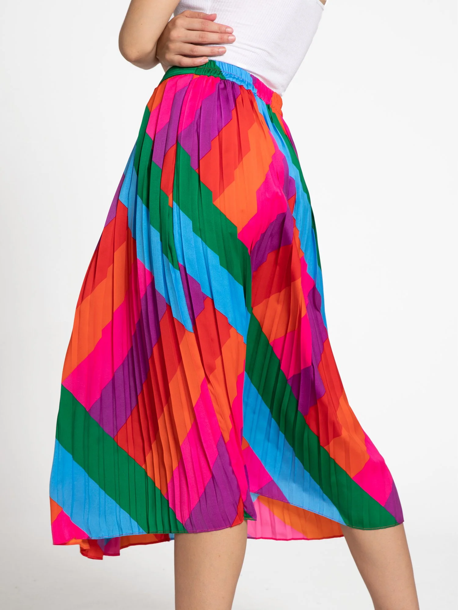 Skies Are Blue Rainbow Pleated Midi Skirt - Brands We Love - Image 3