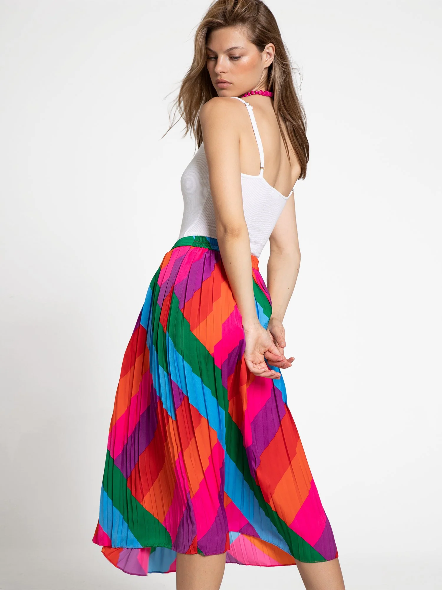 Skies Are Blue Rainbow Pleated Midi Skirt - Brands We Love - Image 4