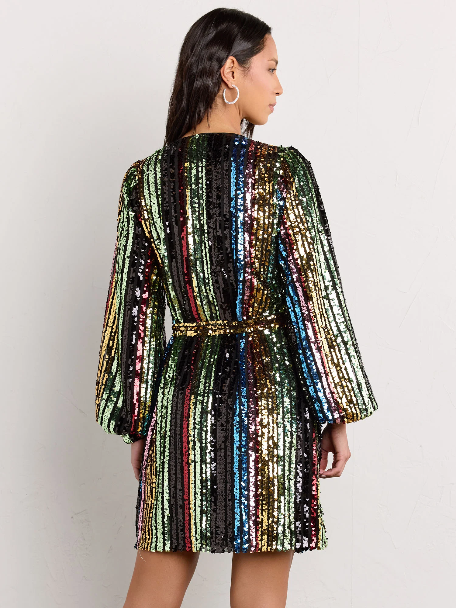 Rainbow Sequin Stripe Mini Wrap Dress - Lena - Image 5