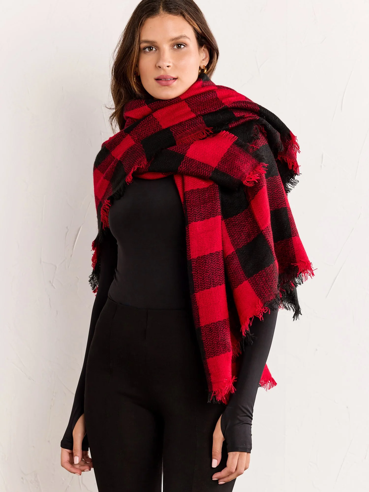 Red & Black Plaid Fringe Scarf - Justin Taylor - Image 3