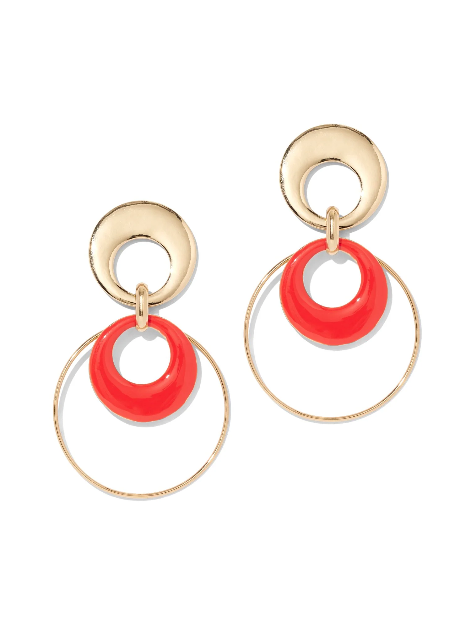 Red Enamel Hoop Drop Earring