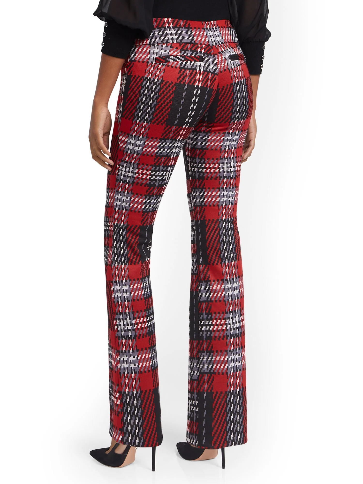 Red Plaid Pull-On Bootcut Ponte Knit Pant - Superflex - Image 3
