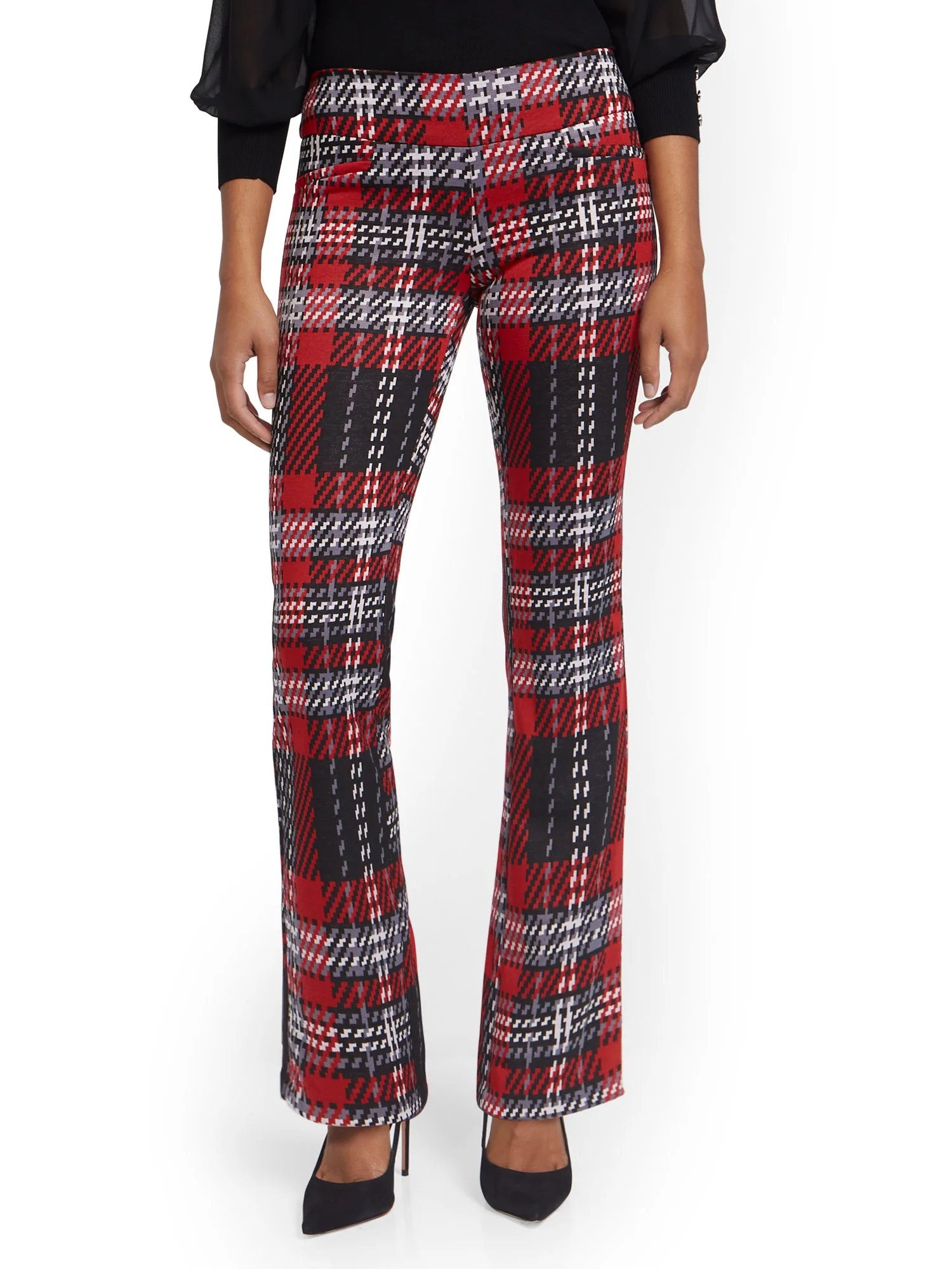 Red Plaid Pull-On Bootcut Ponte Knit Pant - Superflex - Image 5