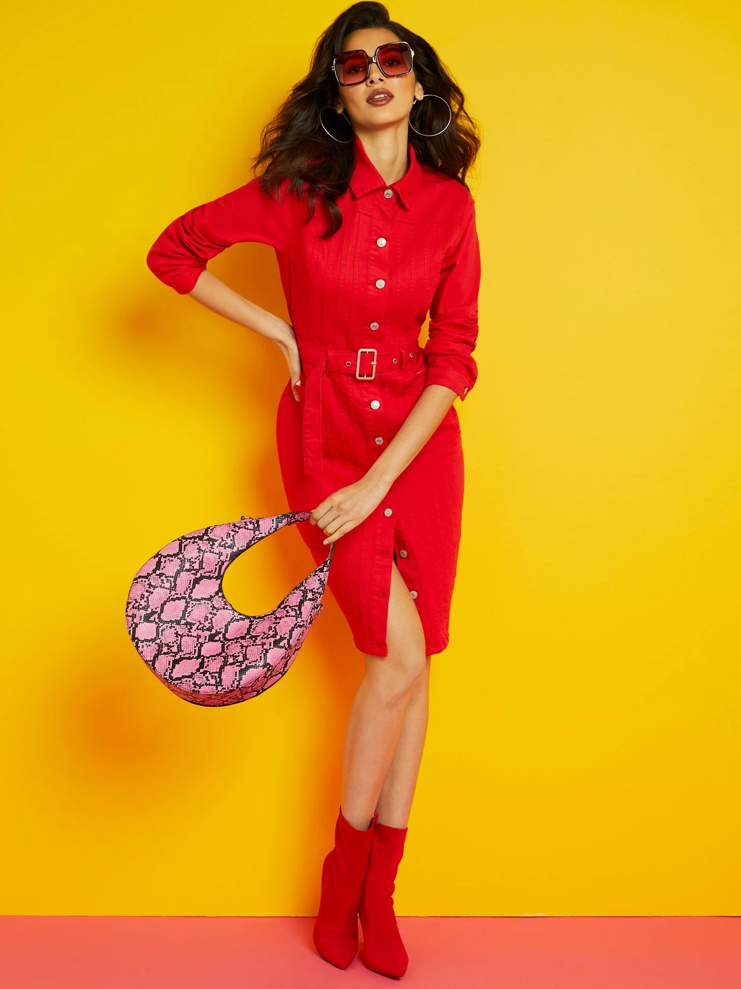 Red Seamed Button-Down Dress - Image 2
