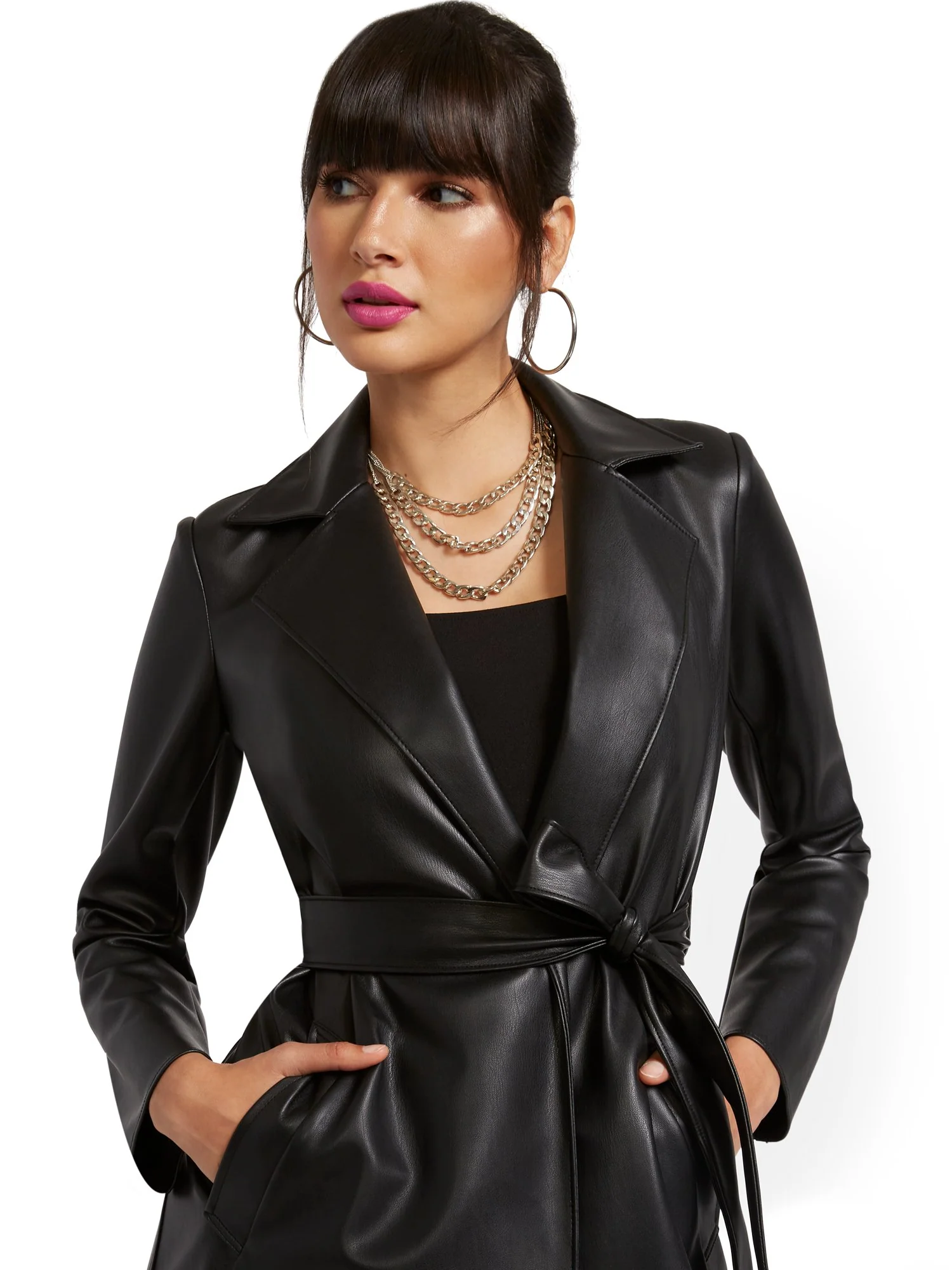 Responsibly-Treated Faux-Leather Flyaway Trenchcoat - Image 3