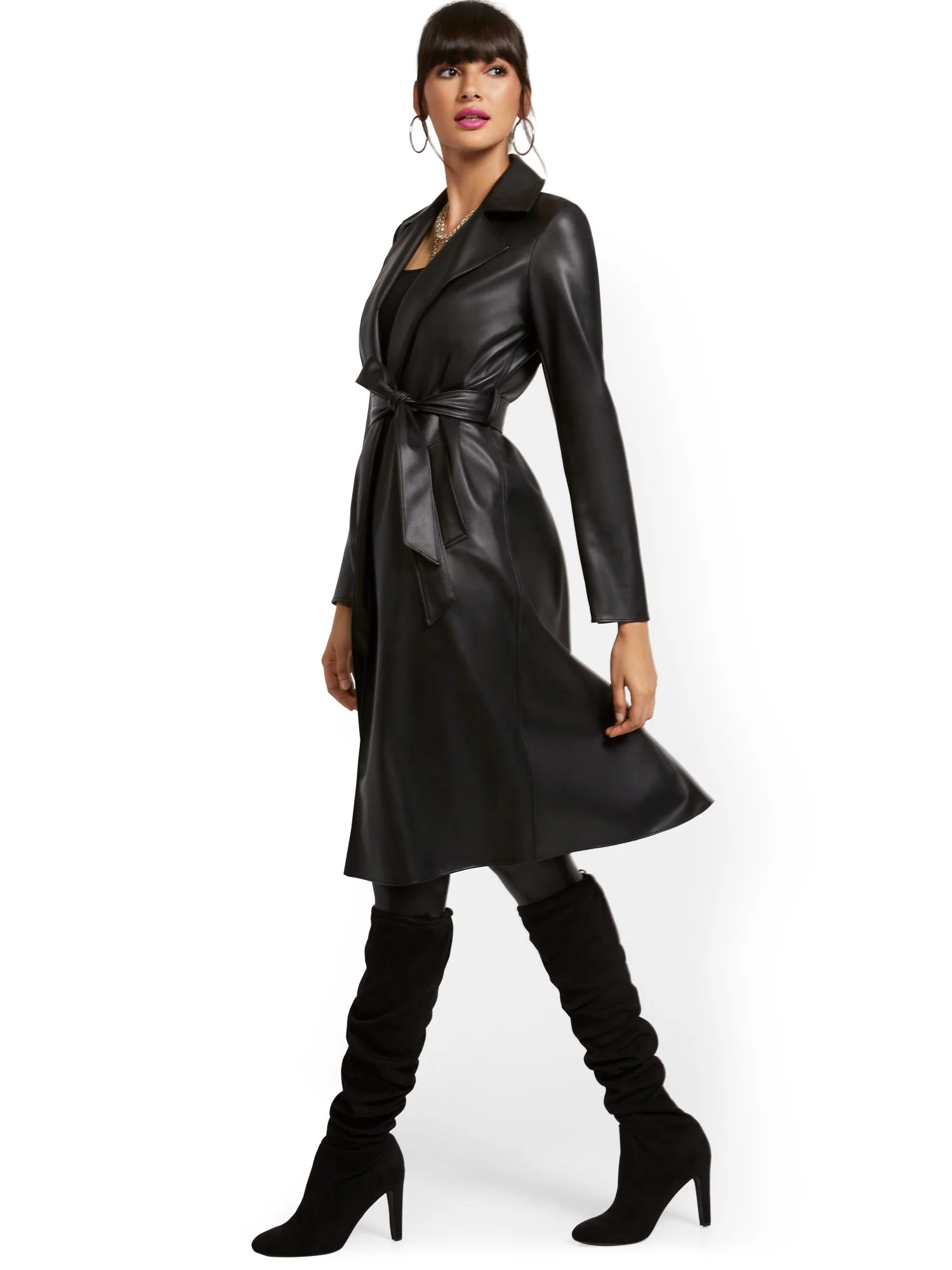 Responsibly-Treated Faux-Leather Flyaway Trenchcoat - Image 4