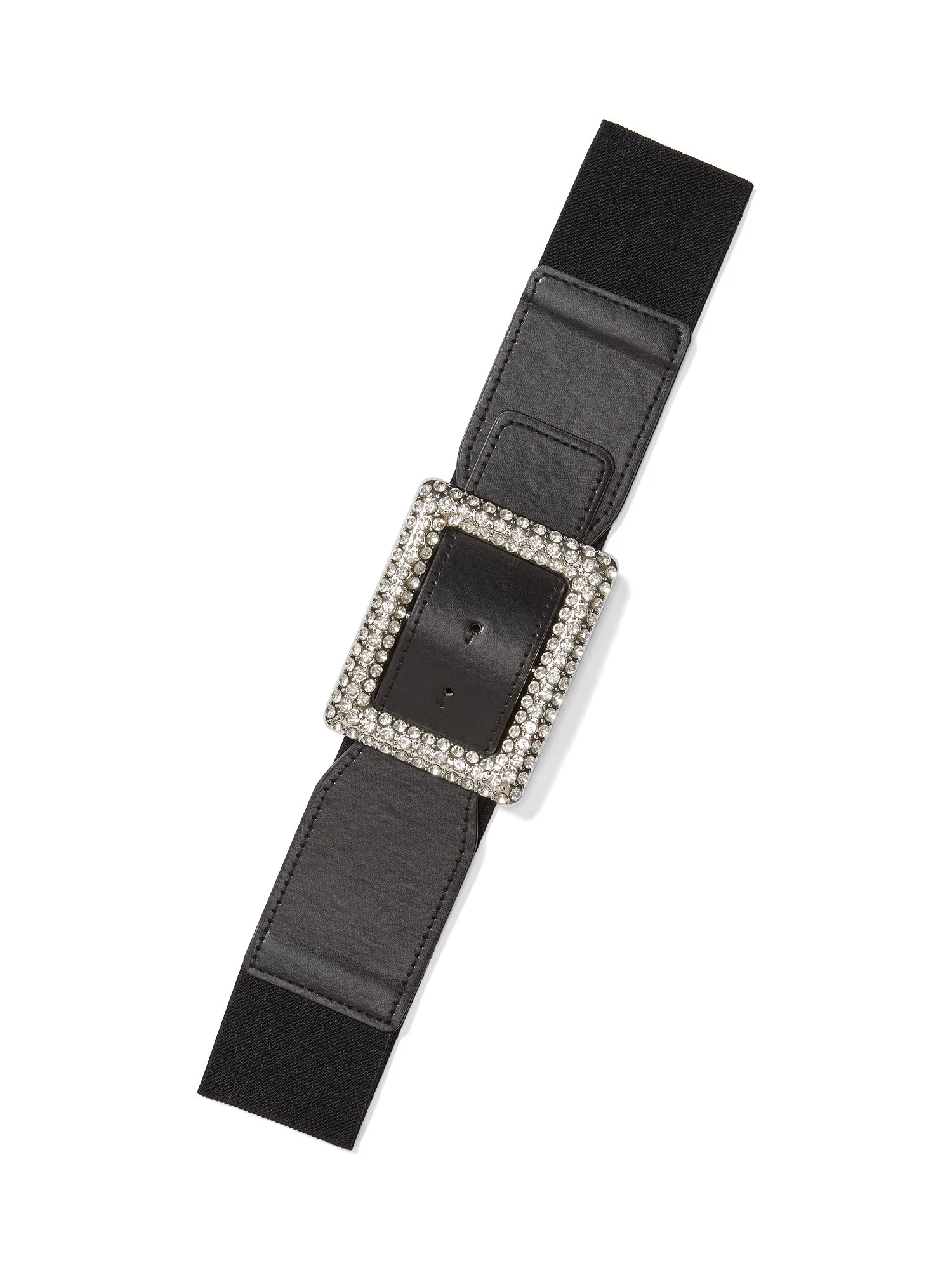 Rhinestone-Buckle Faux-Leather Belt