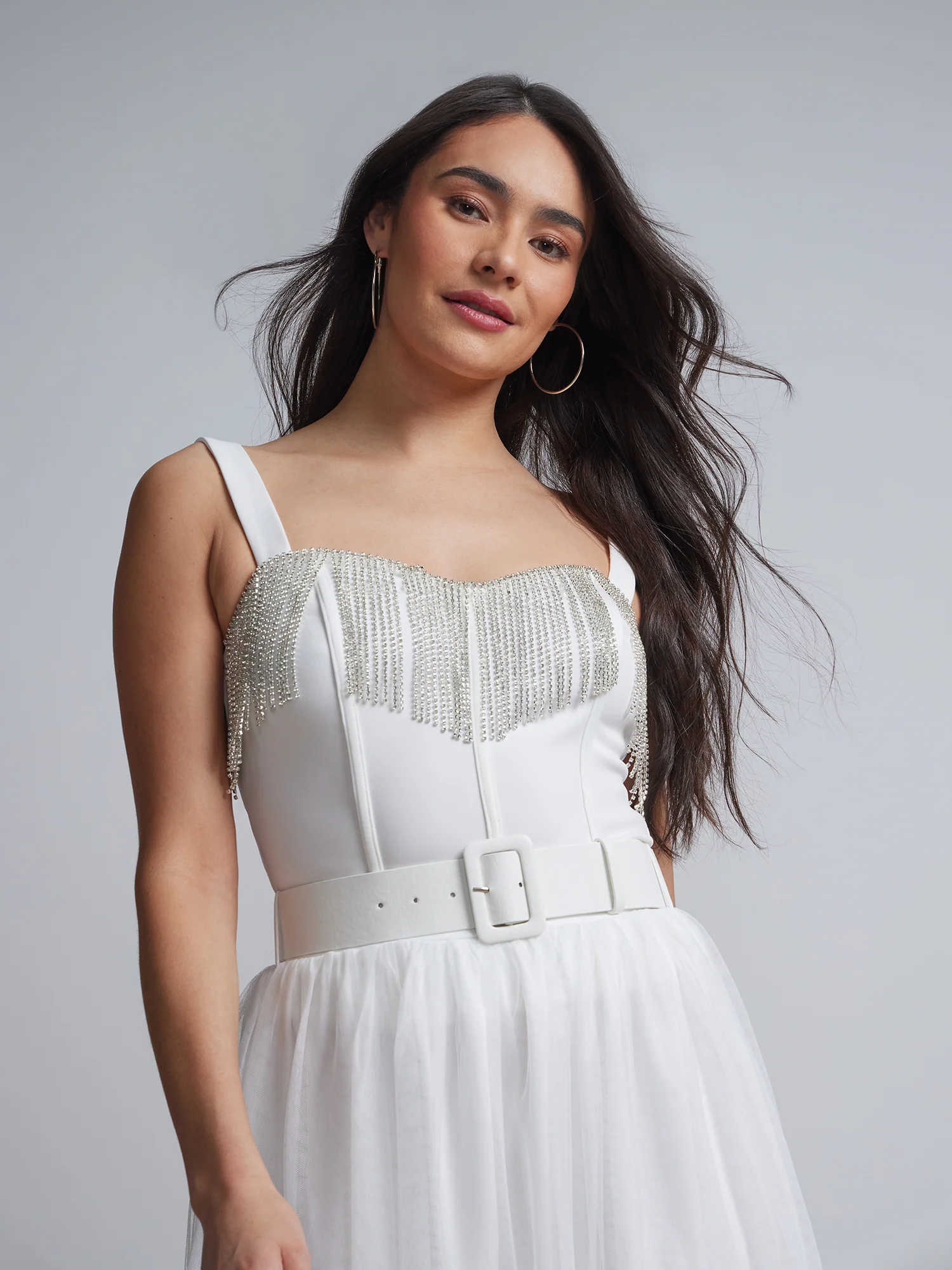 Rhinestone-Fringe Corset Top