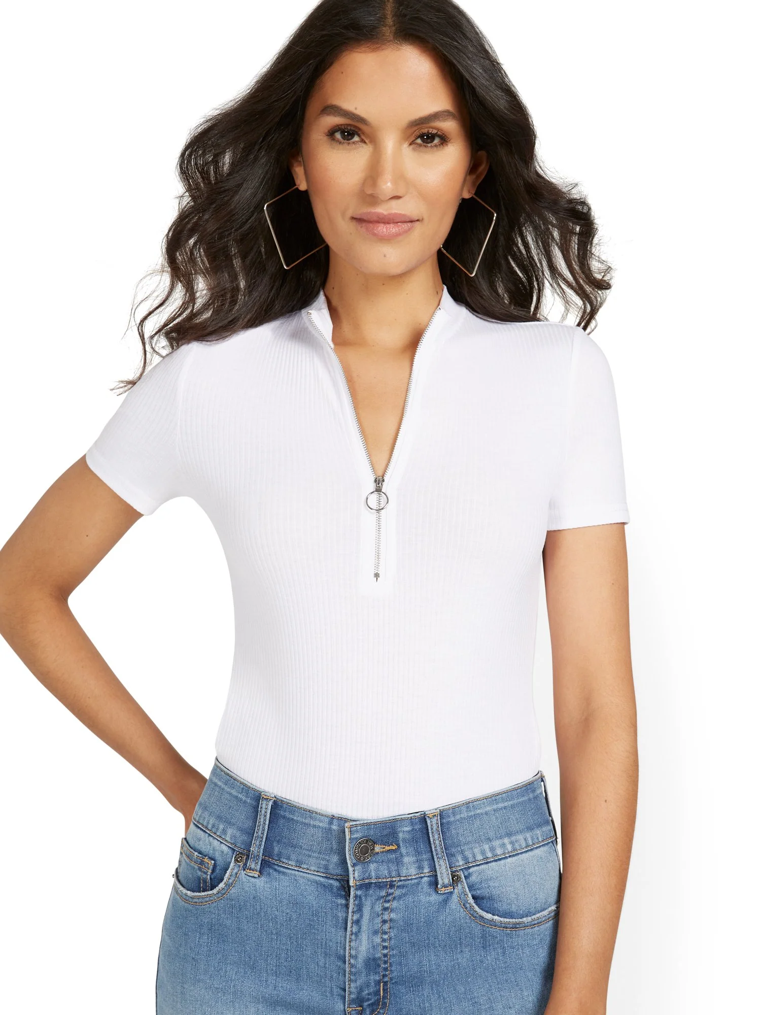 Rib Zip-Front Bodysuit - Image 5