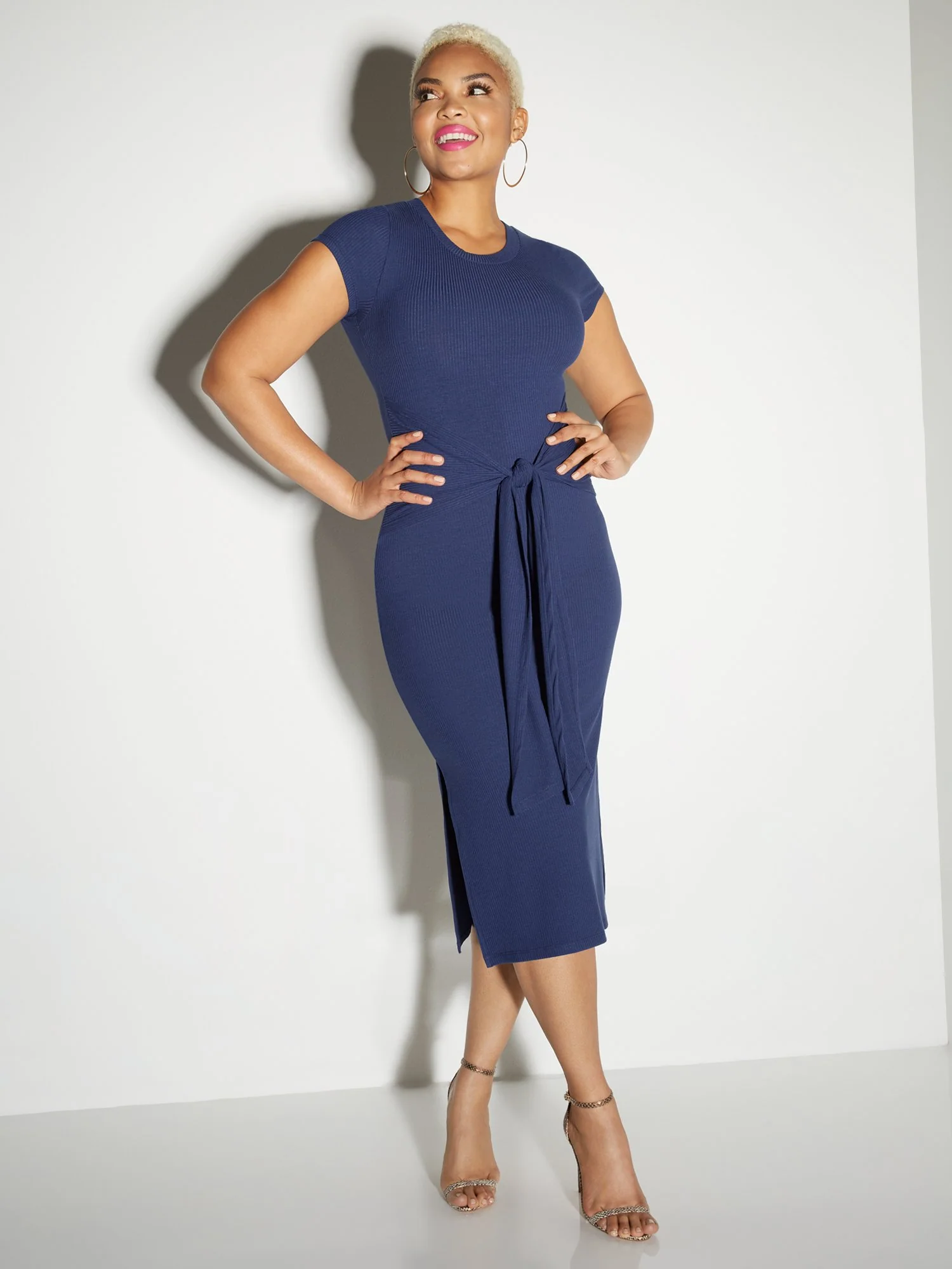 Ribbed Belted Cap-Sleeve Midi Dress - Everyday Collection - Image 5