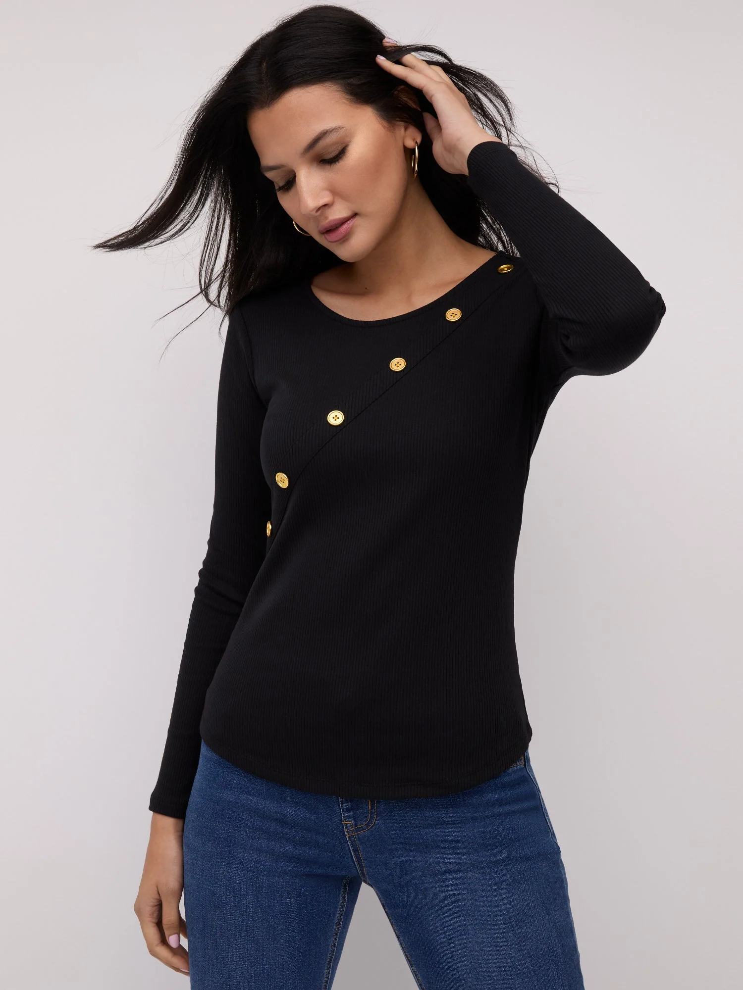 Ribbed Button-Detail Top - Image 2