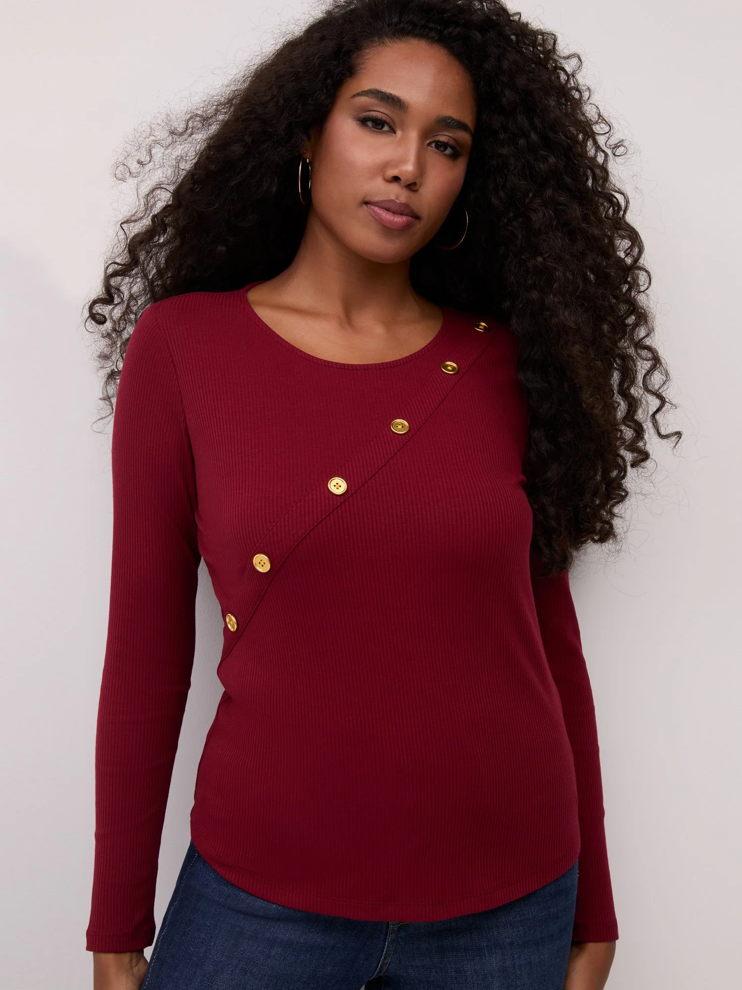 Ribbed Button-Detail Top - Image 5