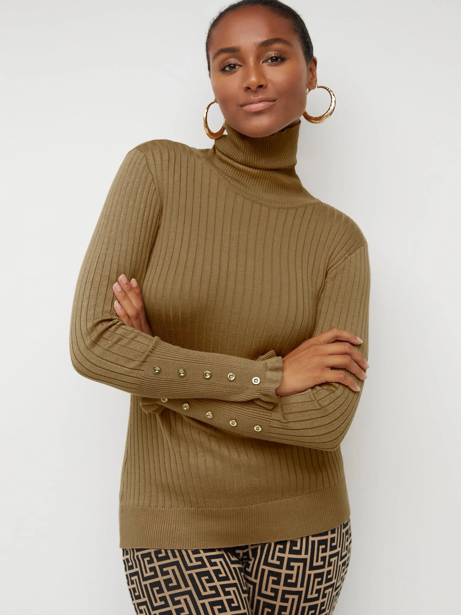 Ribbed Button-Sleeve Turtleneck Sweater - Image 18