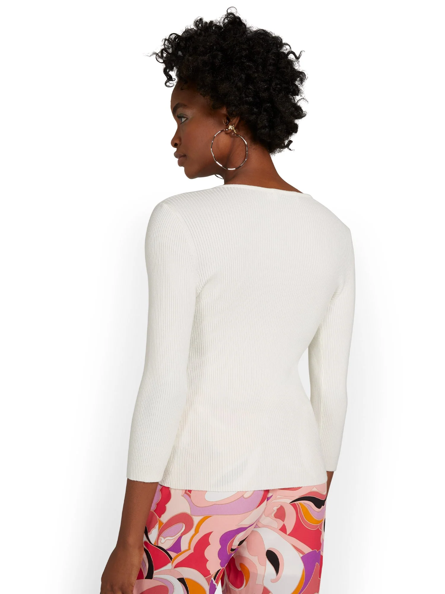 Ribbed Chain-Detail Pullover Sweater - Image 3