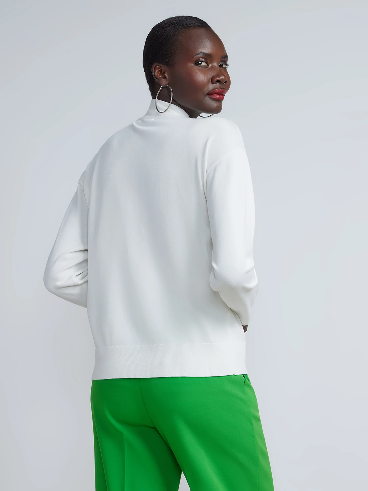 Ribbed Cuff Tie-Neck Pullover - Image 3