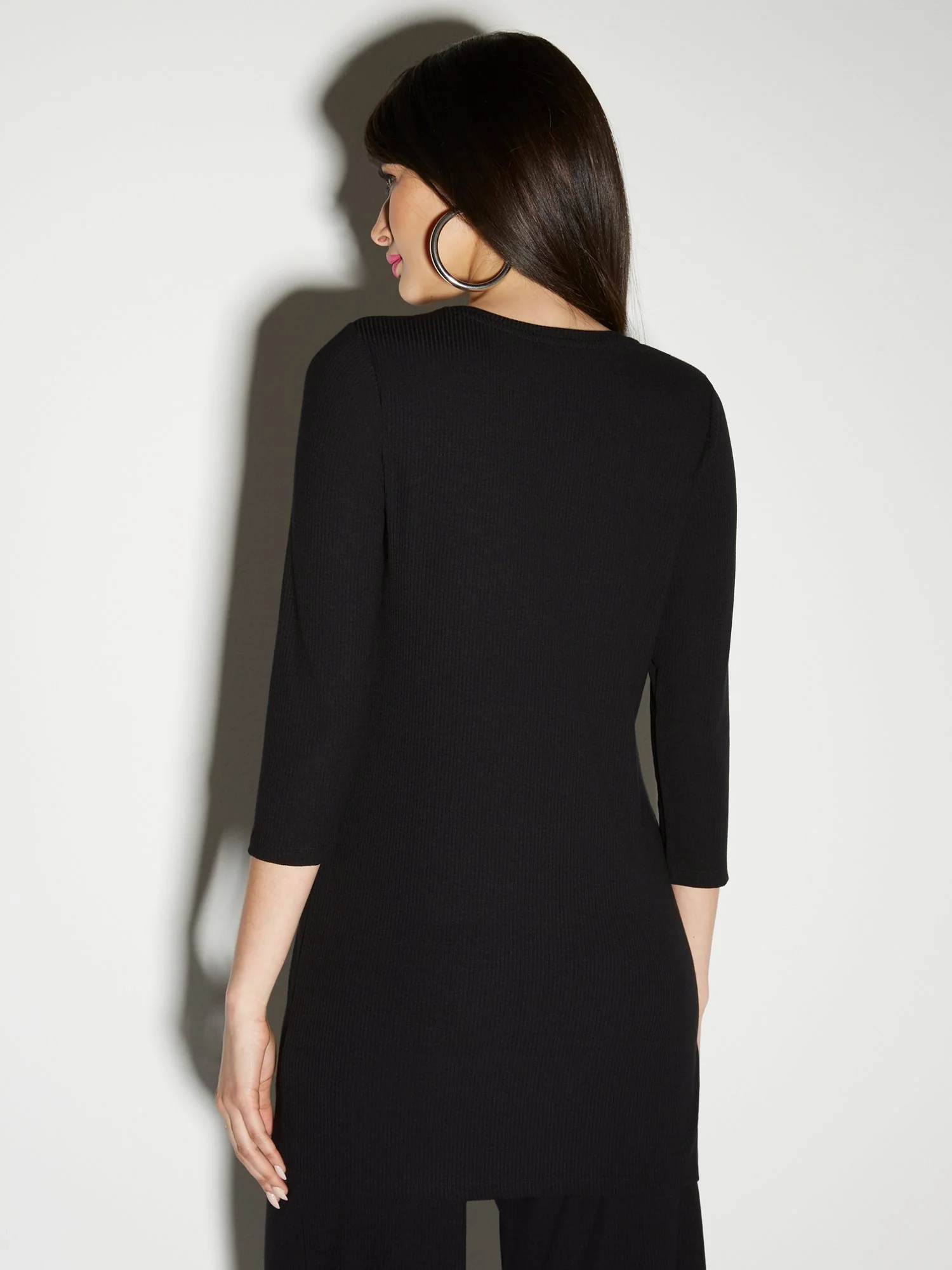 Ribbed Side Slit V-Neck Tunic Top - Everyday Collection - Image 3