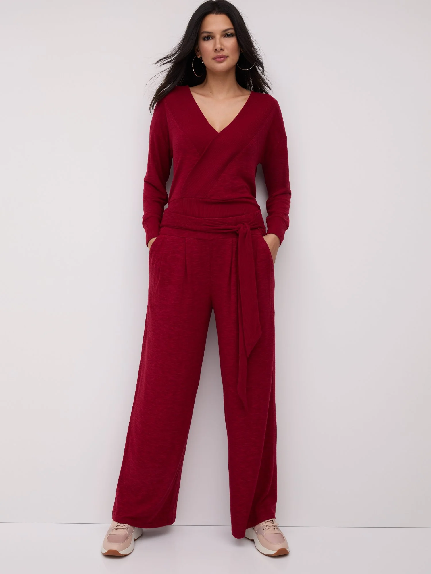 Ribbed-Trim Belted Wide-Leg Pant - Image 5