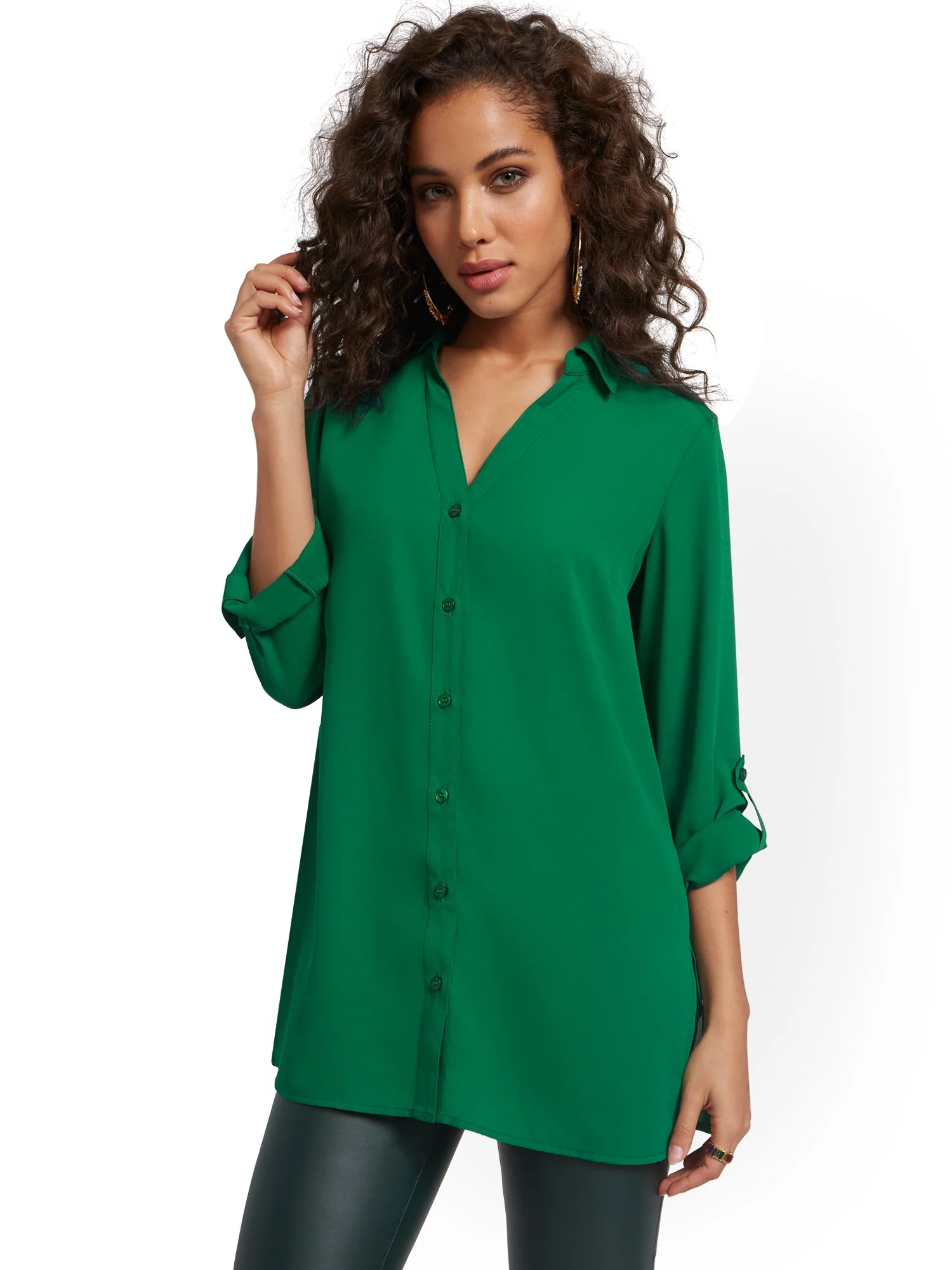 Roll Tab Button-Down Tunic Blouse - Image 9