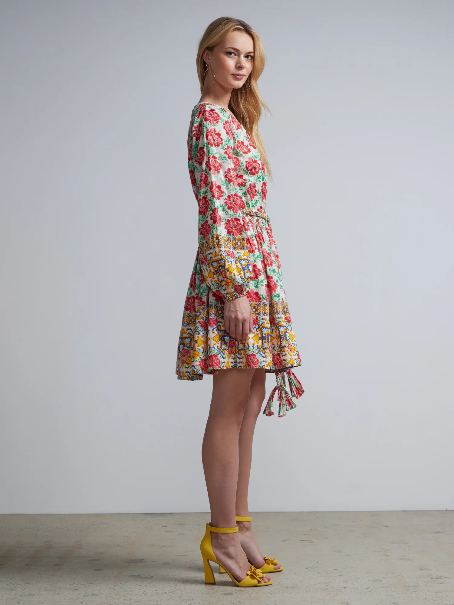 Rose-Print Tie-Waist Flare Dress - Image 2