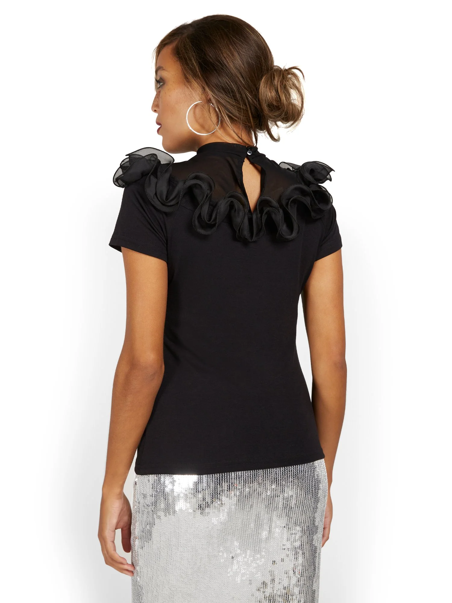 Rosette-Embroidered Mesh Top - Image 3