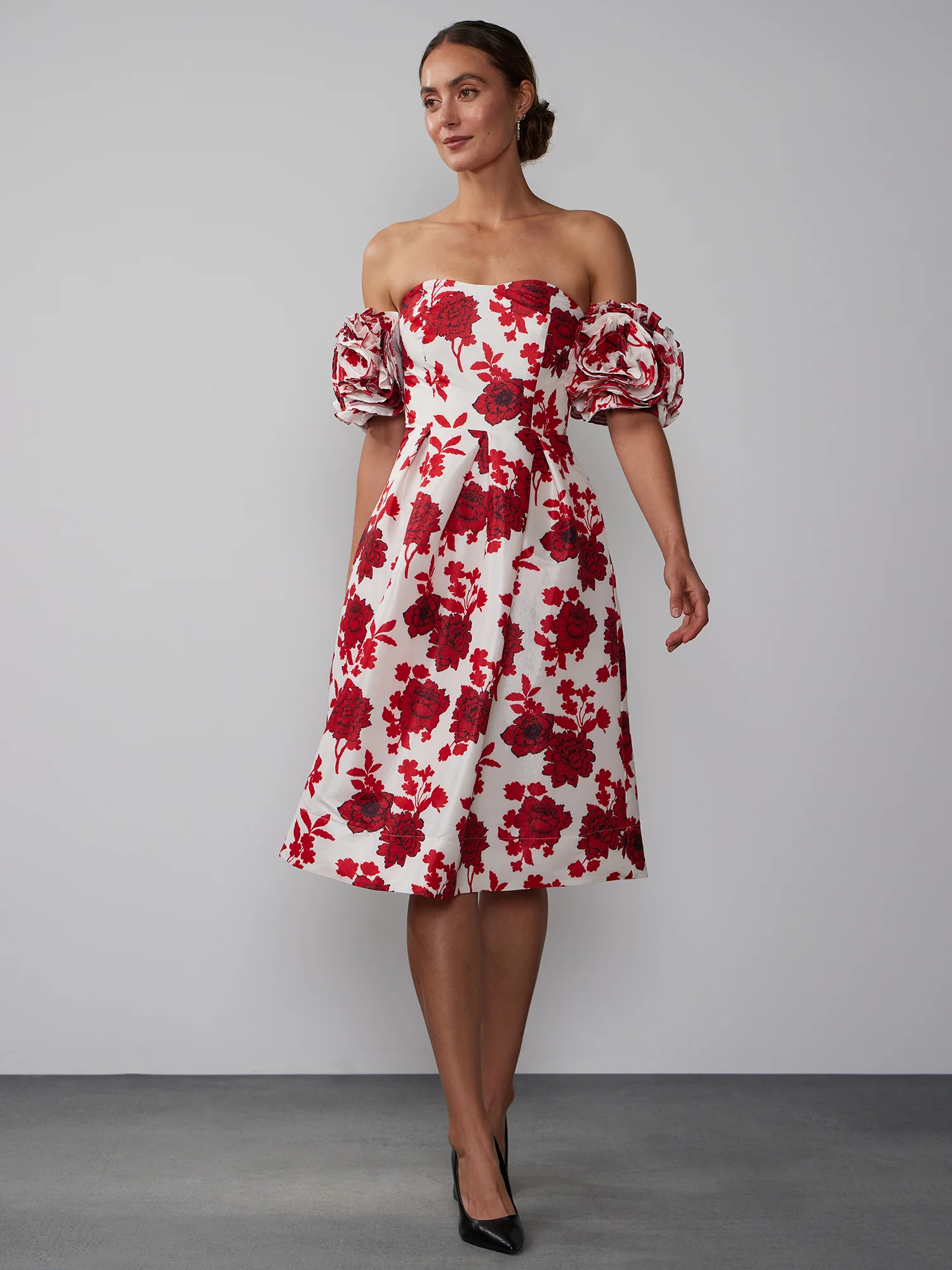 Off Shoulder Rosette Sleeve Dress