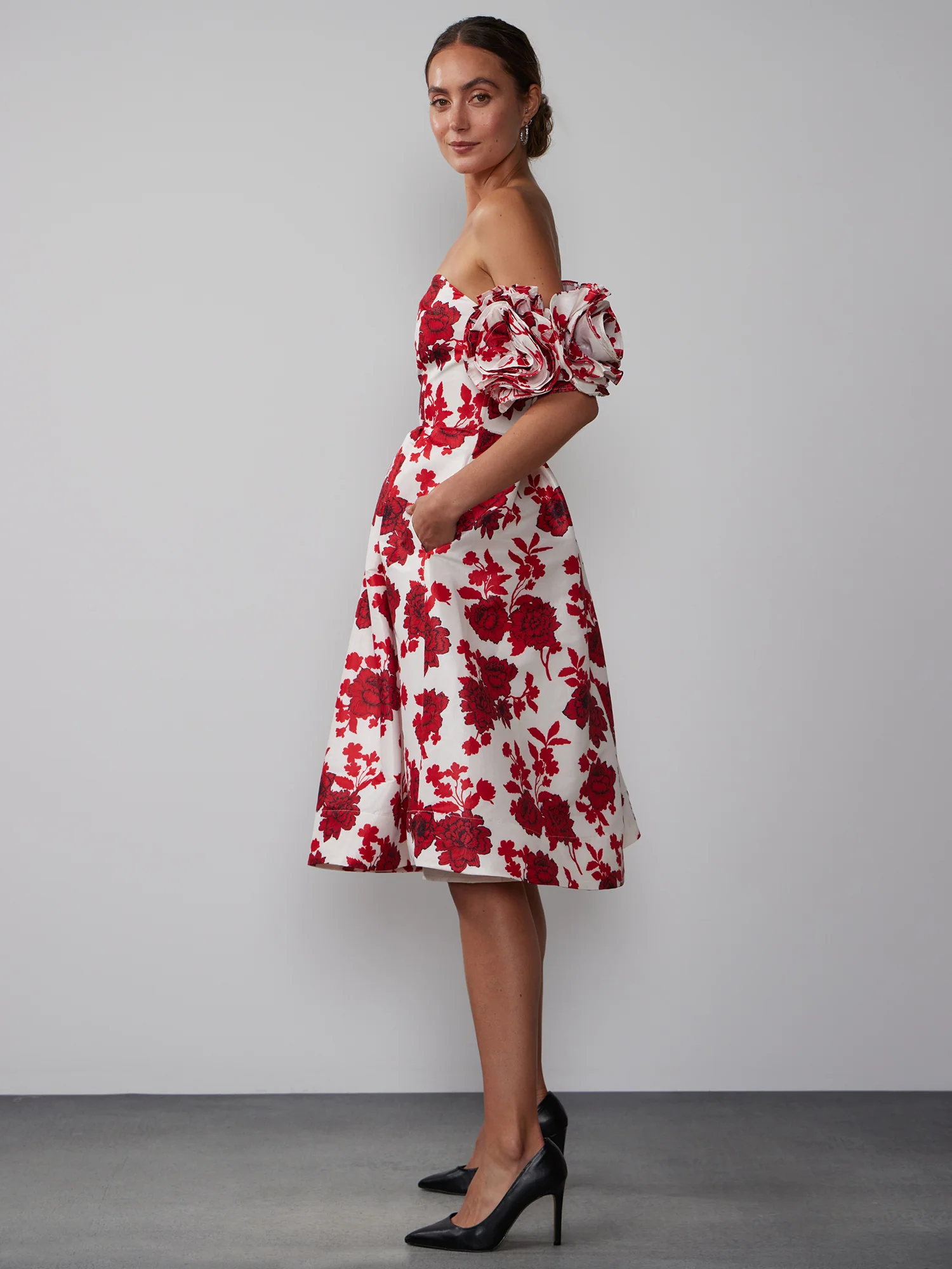Off Shoulder Rosette Sleeve Dress - Image 2