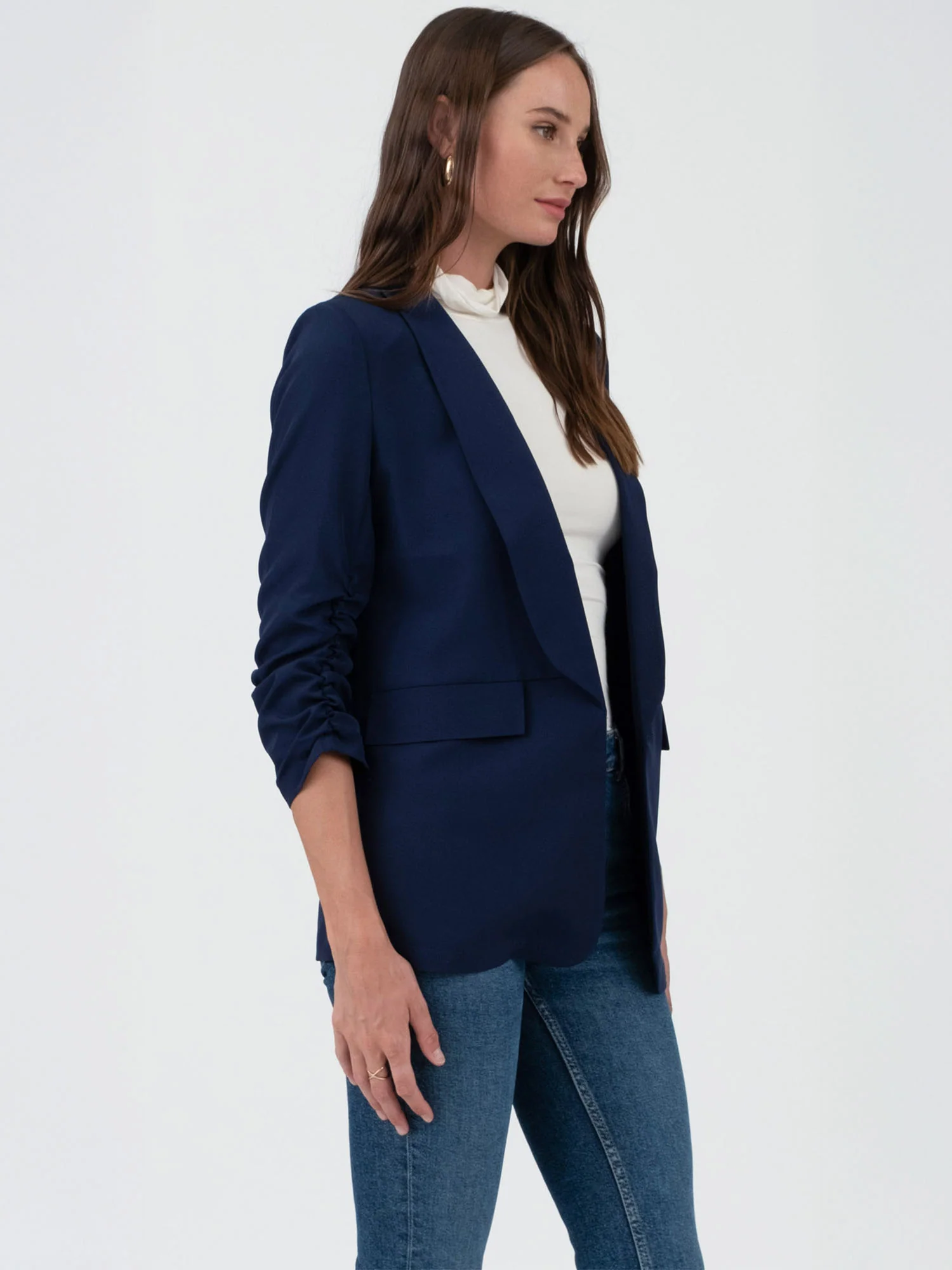 Rouched Sleeves Single Button Blazer - Image 14