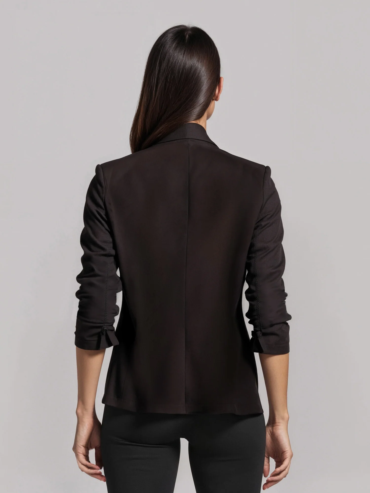 Rouched Sleeves Single Button Blazer - Image 3