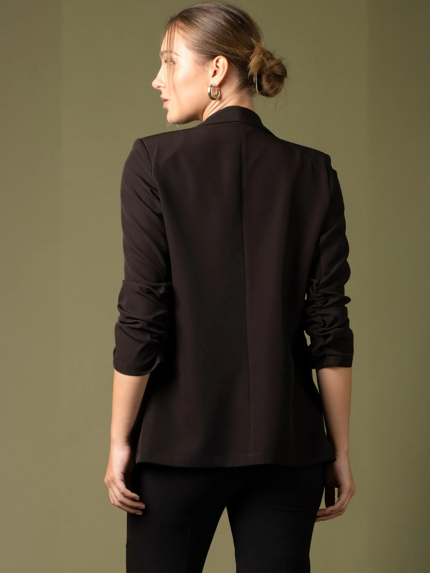 Rouched Sleeves Single Button Blazer - Image 5