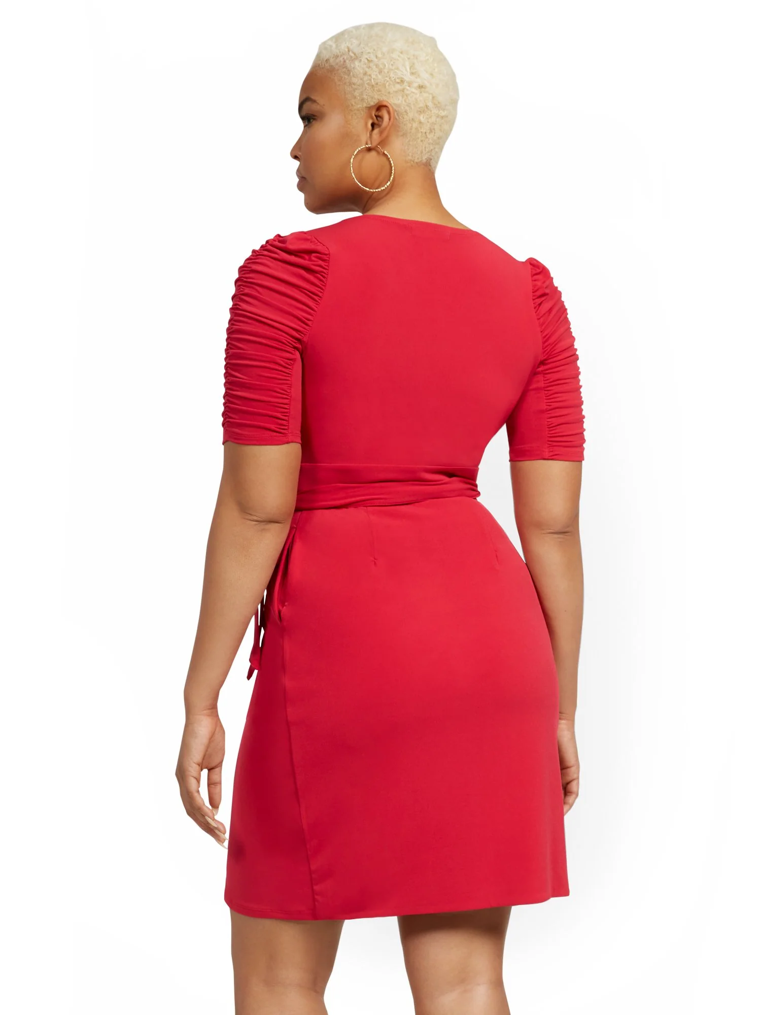 Ruche-Sleeve Wrap Dress - NY&C Style System - Image 3