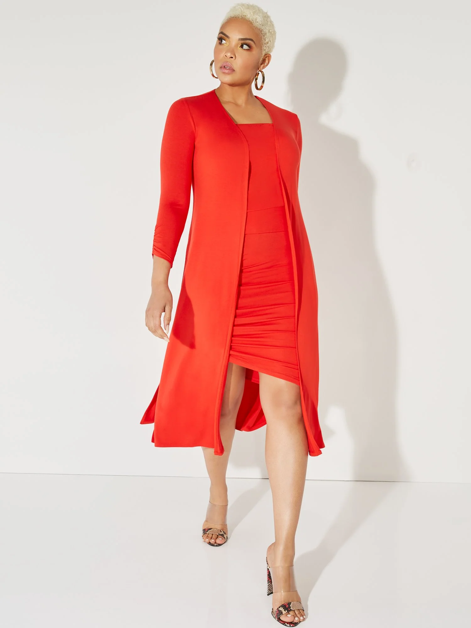 Ruched 3/4-Sleeve Duster Cardigan - NY&C Style System - Image 12