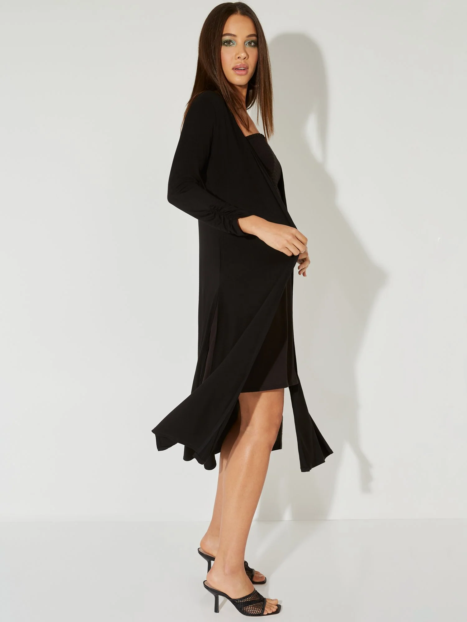 Ruched 3/4-Sleeve Duster Cardigan - NY&C Style System - Image 4
