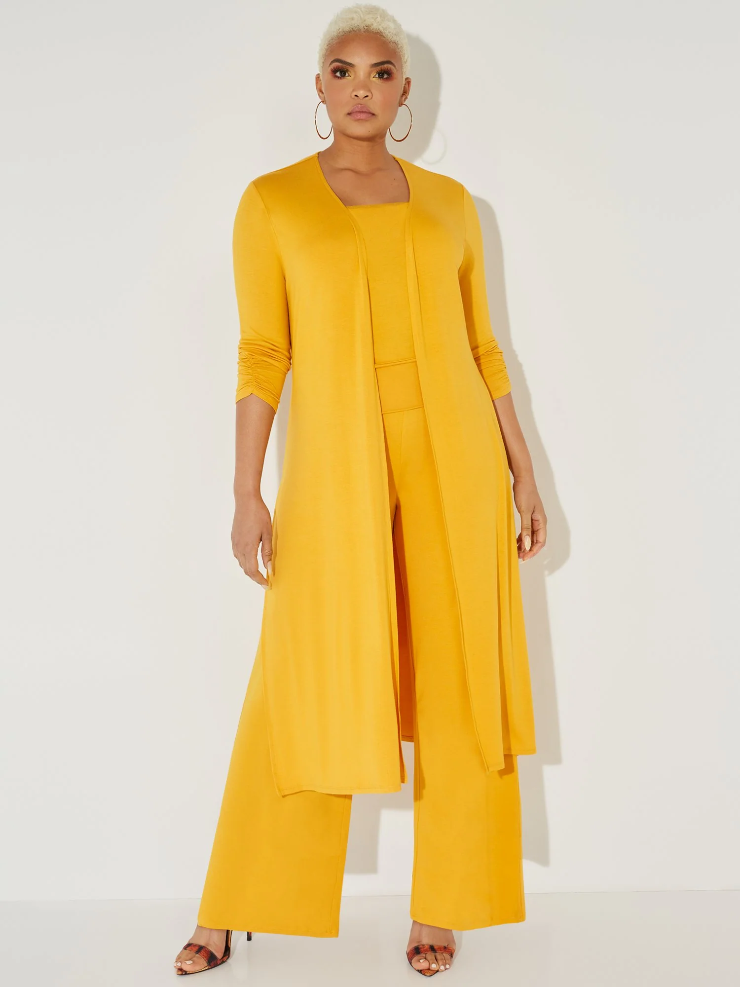 Ruched 3/4-Sleeve Duster Cardigan - NY&C Style System - Image 7