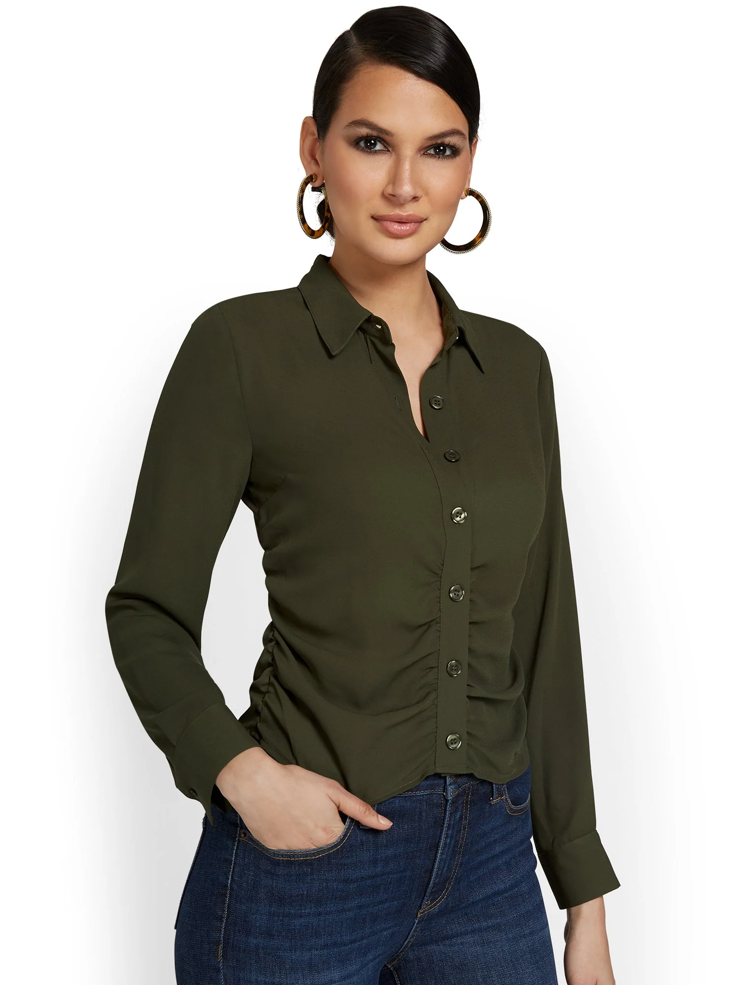 Ruched Button-Front Top