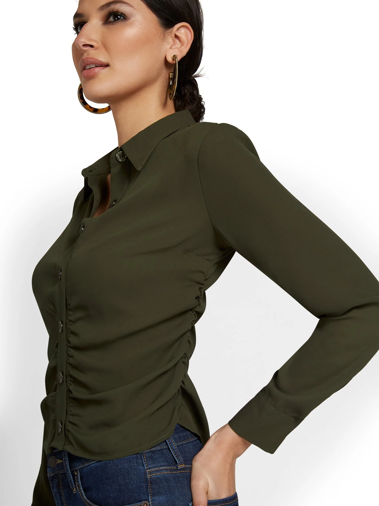Ruched Button-Front Top - Image 4