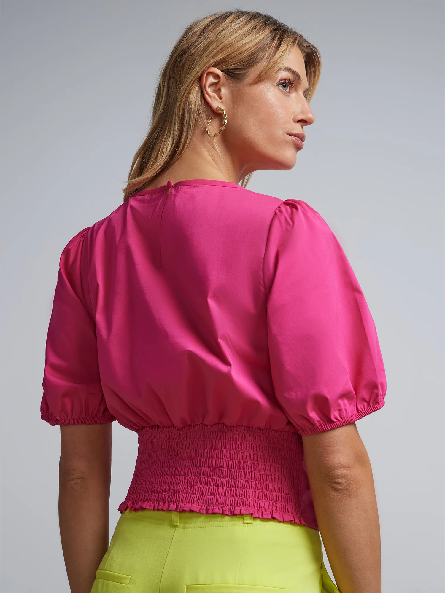 Ruched Cut-Out Puff-Sleeve Top - Image 3