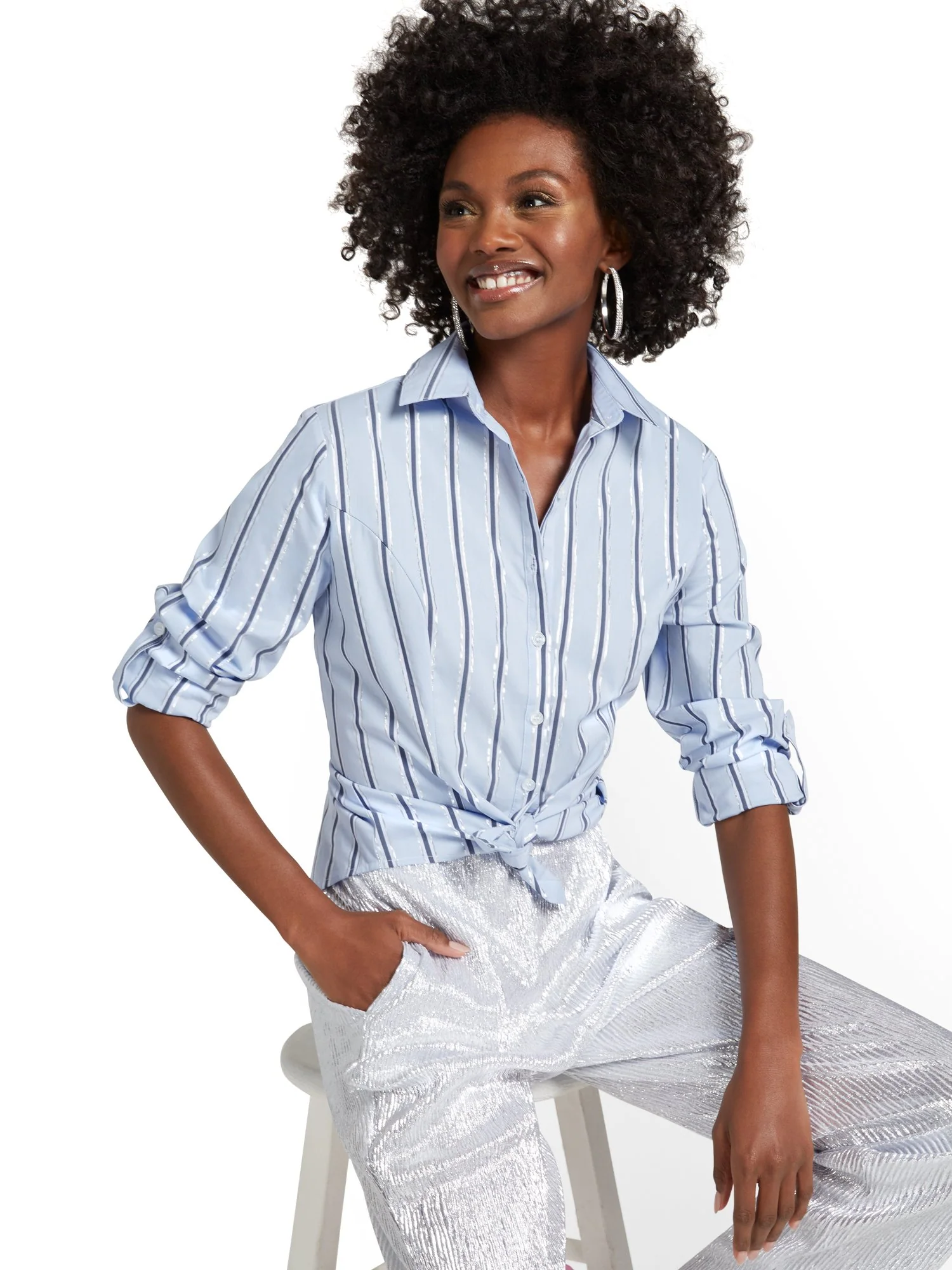 Ruched-Front Madison Shirt - Striped
